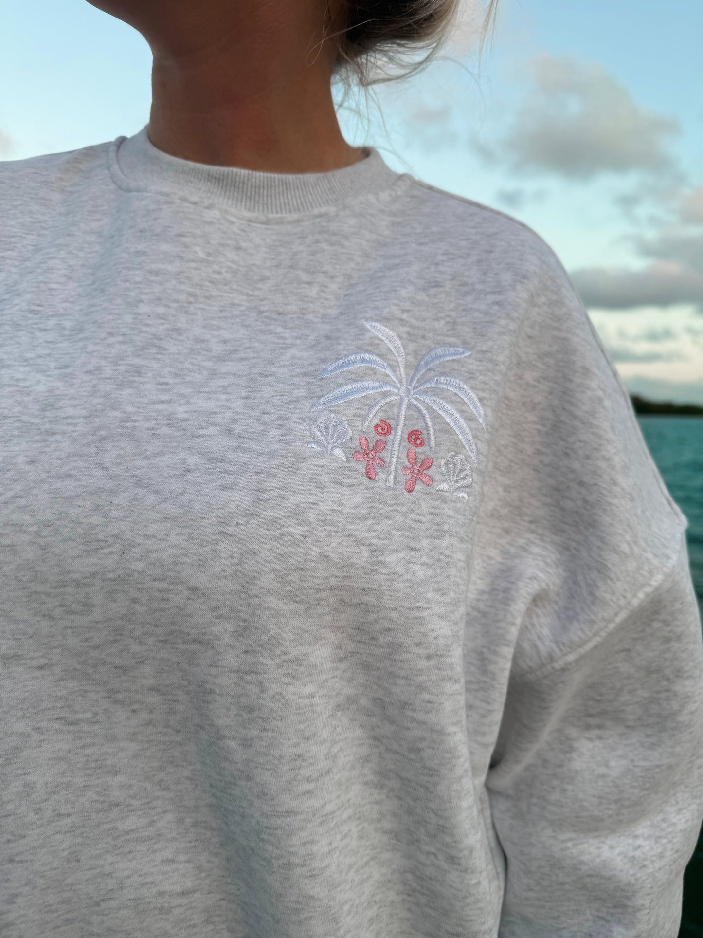 Pearl Grey Tropical Palms Sweatshirt