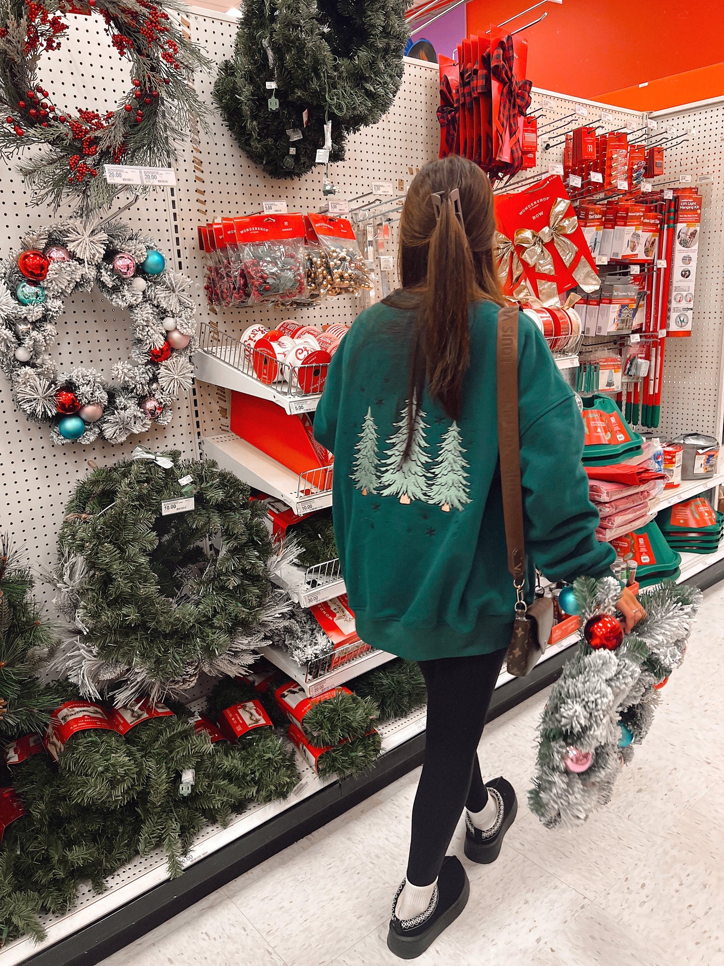 Green Christmas Tree Embroider Sweatshirt