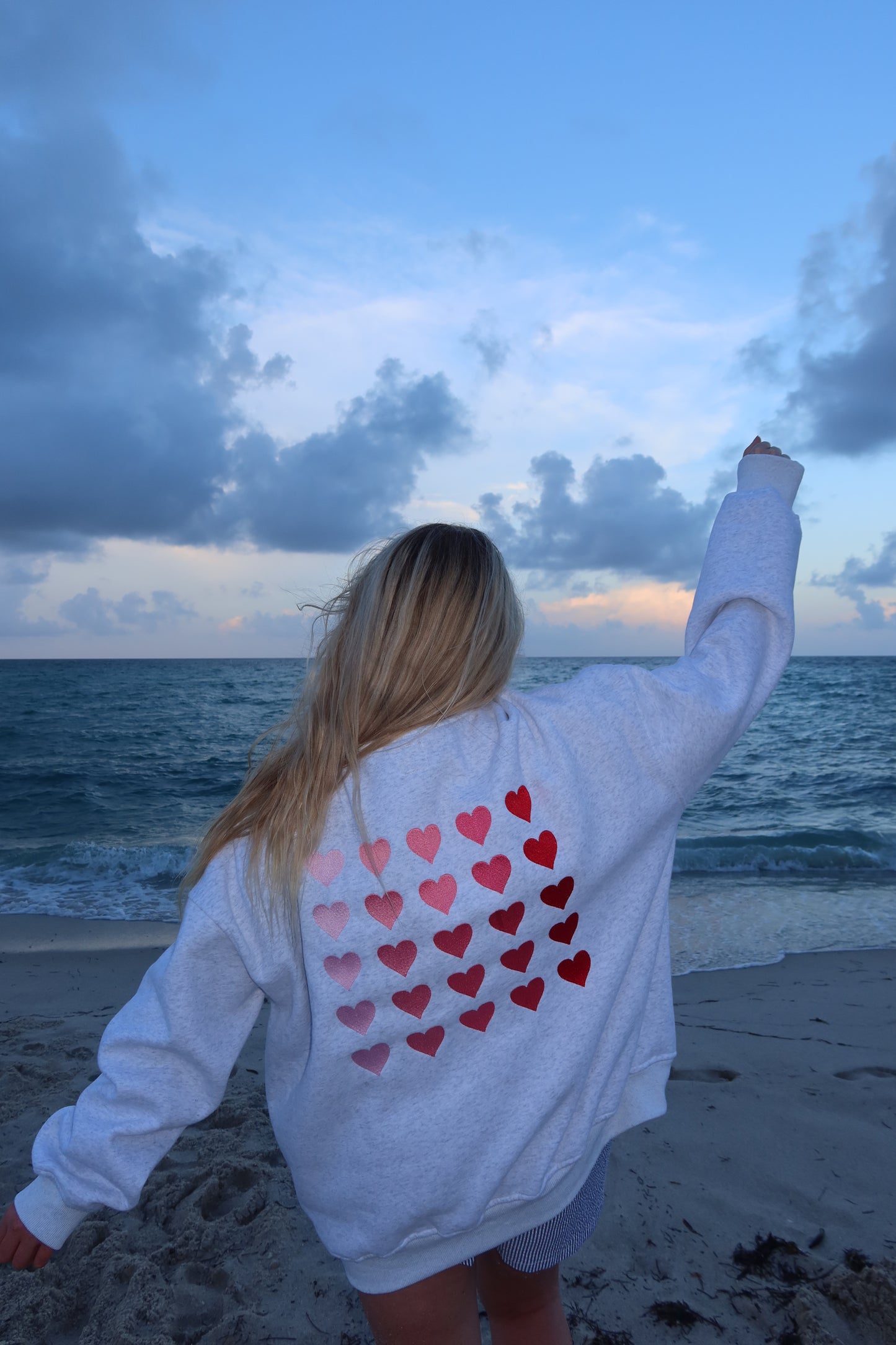 Pearl Grey Ombre Hearts Embroider Sweatshirt