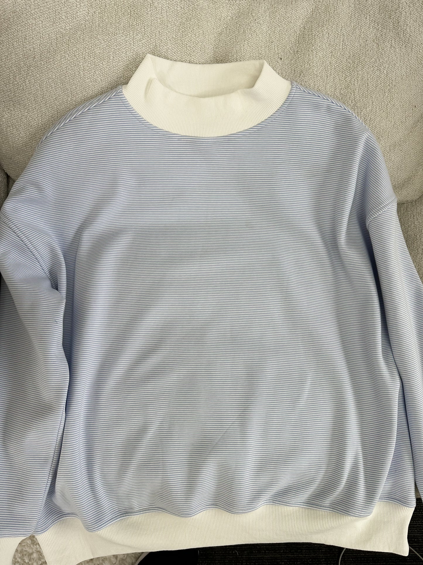 Blue and White Mini Striped Mockneck Sweatshirt