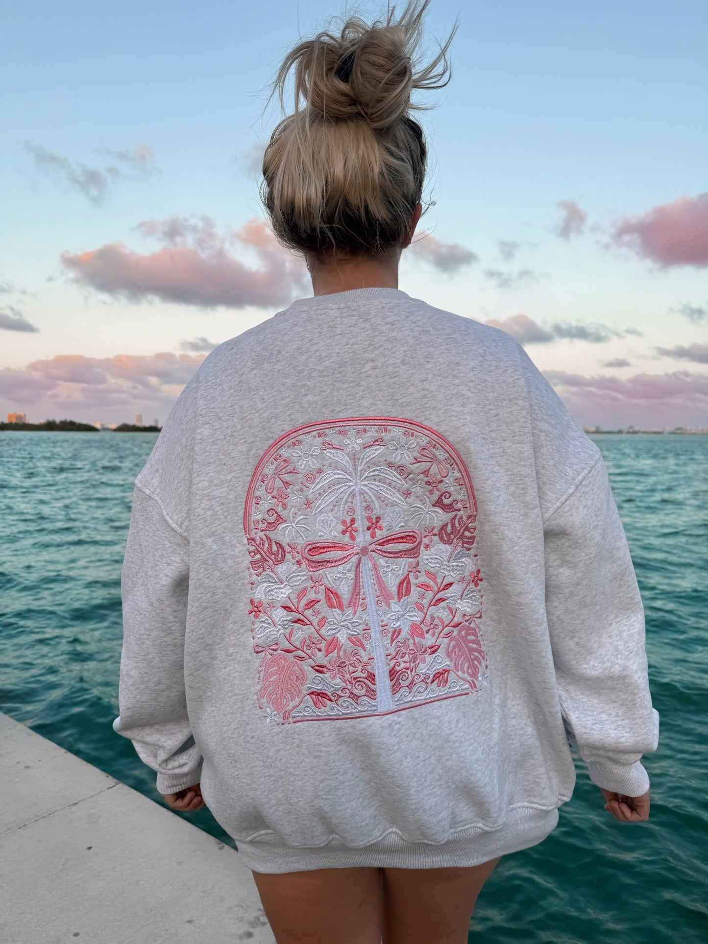 Pearl Grey Tropical Palms Sweatshirt