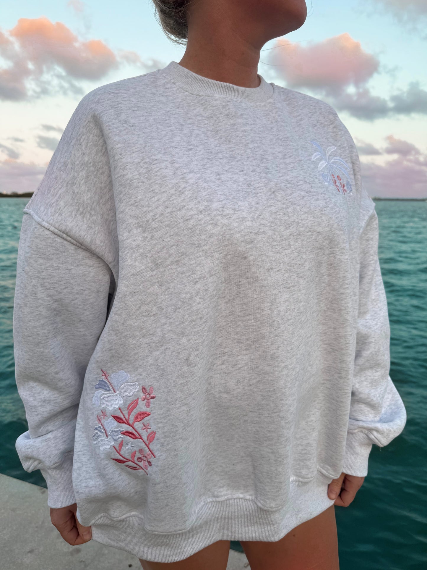 Pearl Grey Tropical Palms Sweatshirt