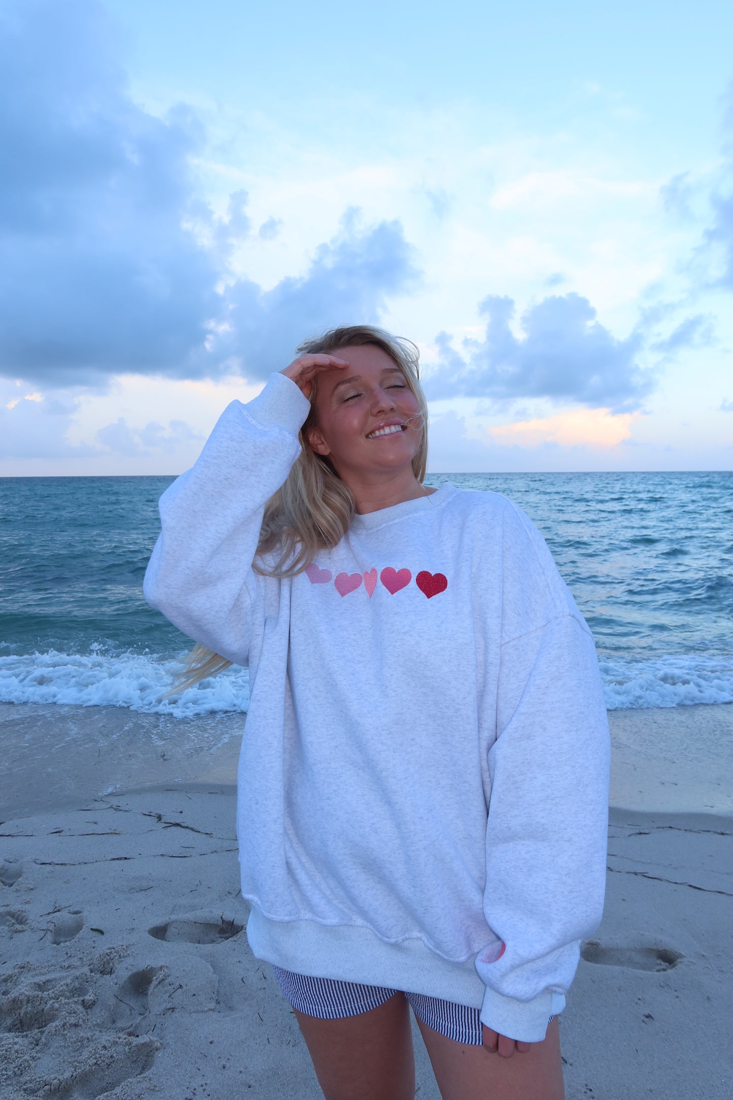 Pearl Grey Ombre Hearts Embroider Sweatshirt
