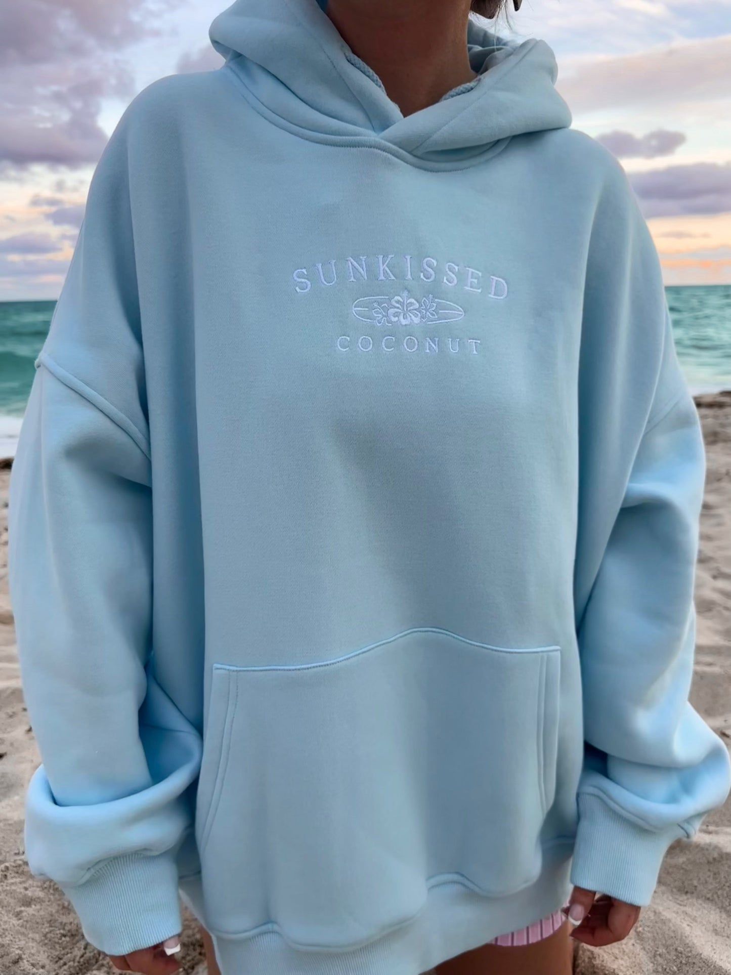Icy Blue Sunkissedcoconut Logo Embroider Hoodie