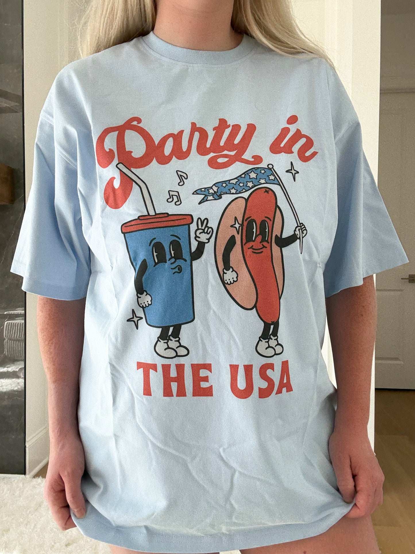 Midweight Blue Party In The USA Hotdog Tee