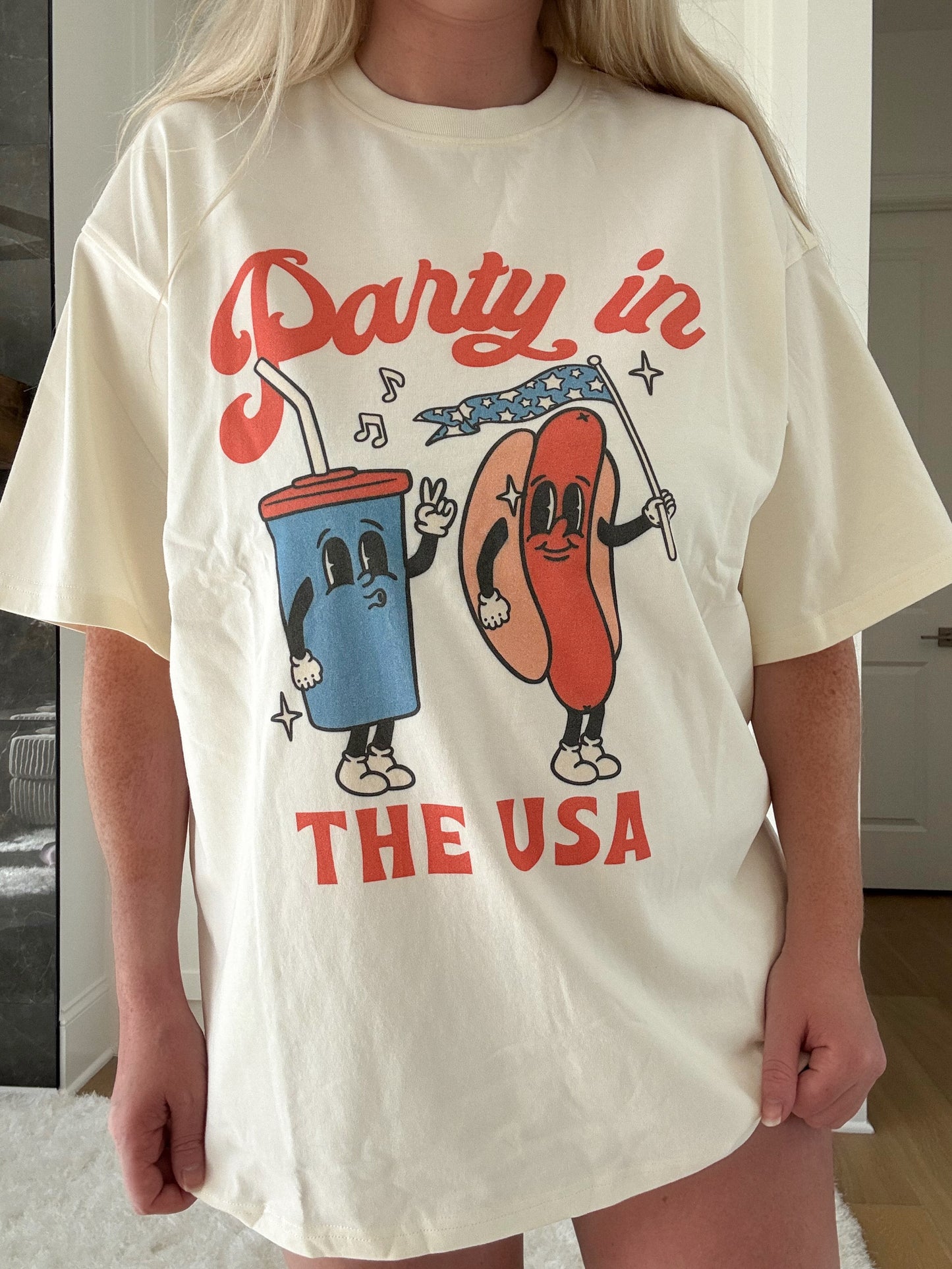 Midweight White Party In The USA Hotdog Tee