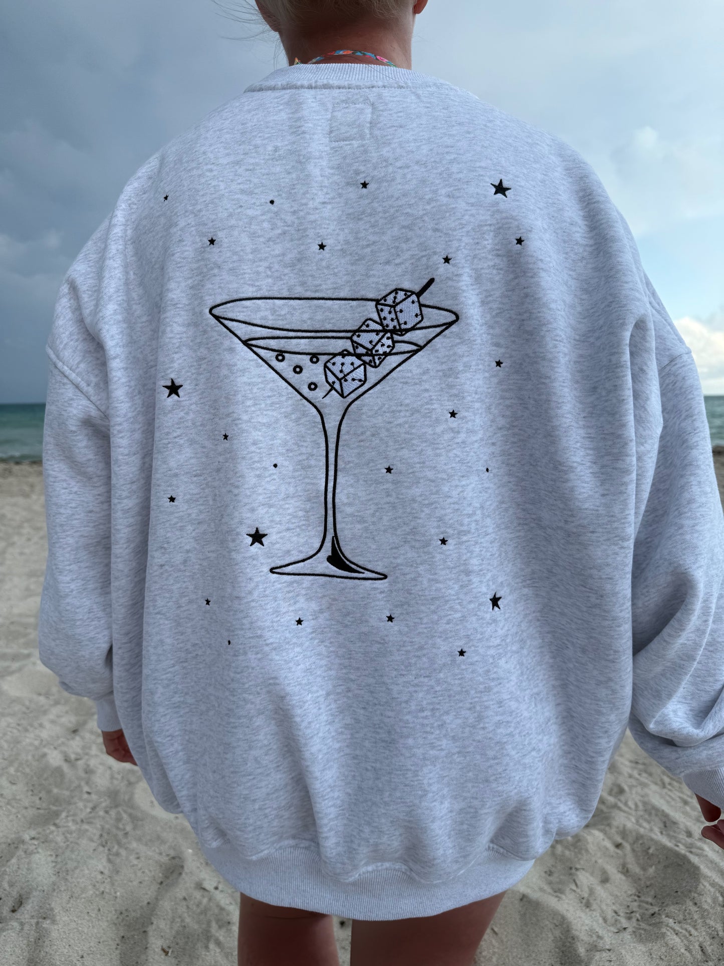 Pearl Grey Martini Dice Embroider Sweatshirt