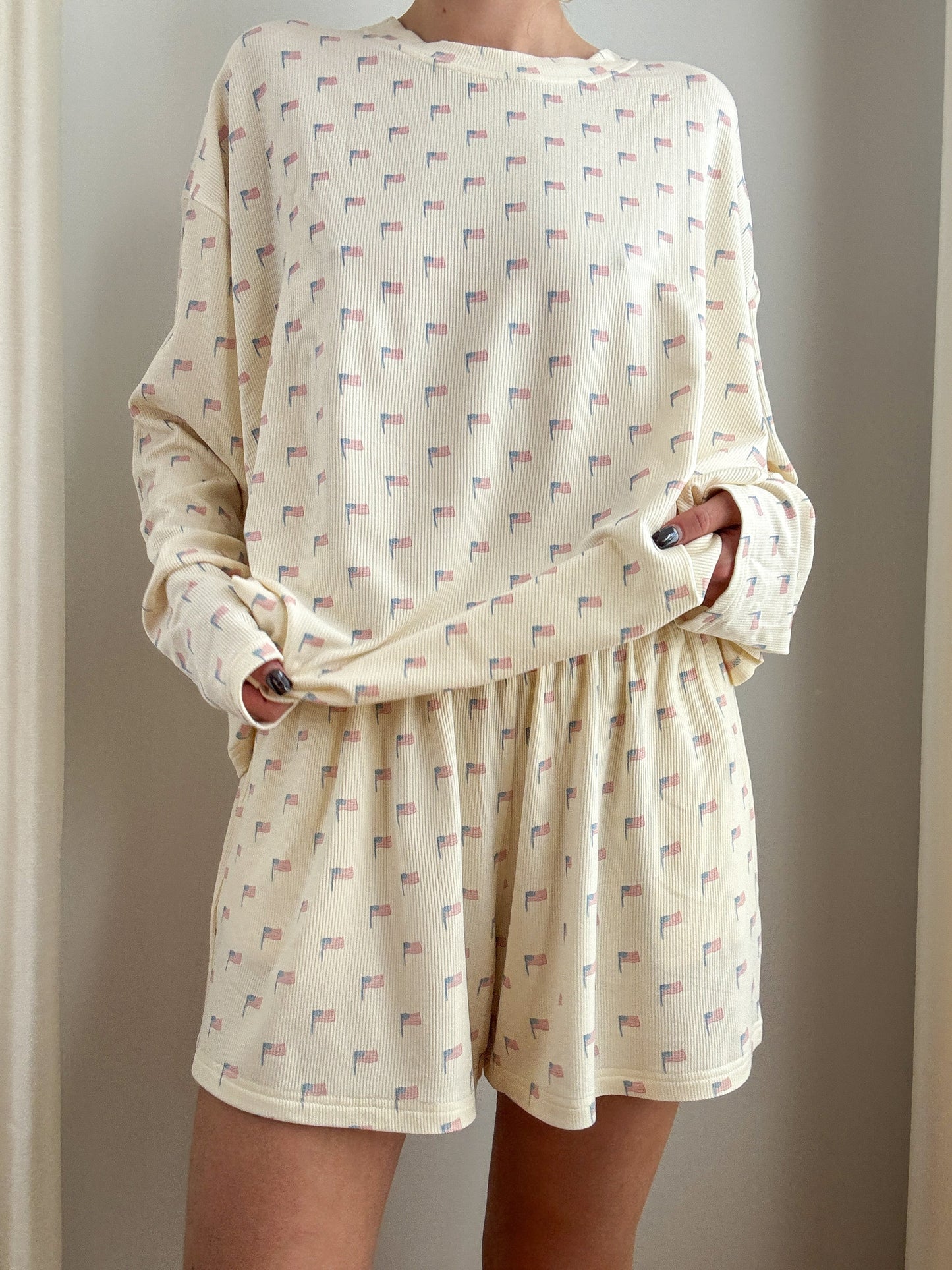 Pale Yellow American Flag Pajama Pattern Shorts