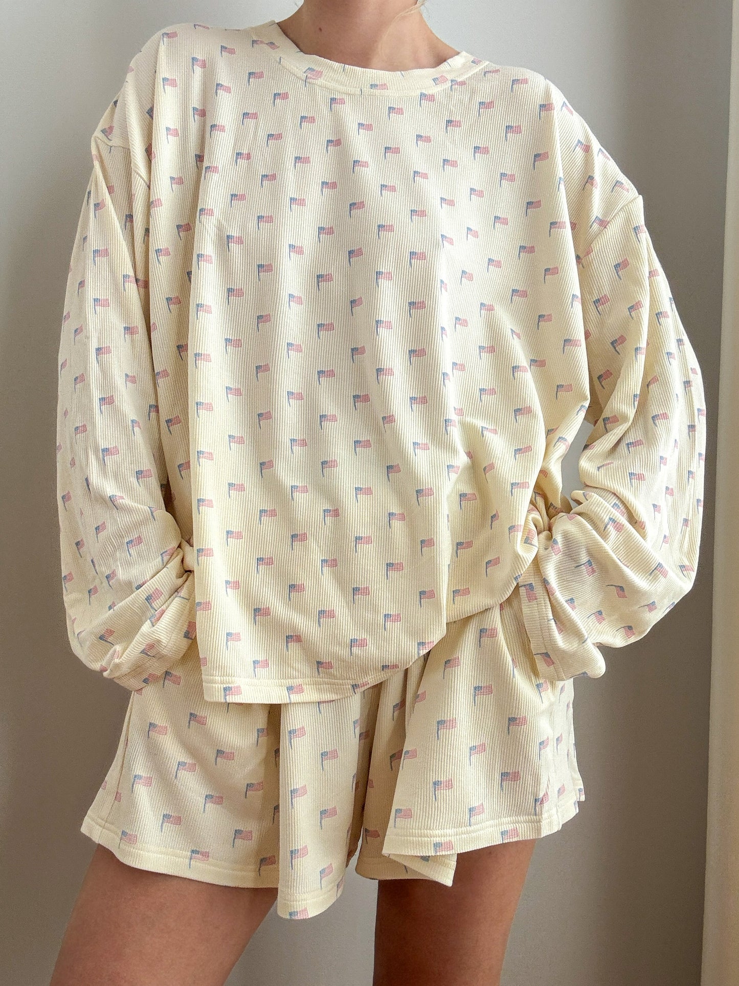 Pale Yellow American Flag Pajama Pattern Top