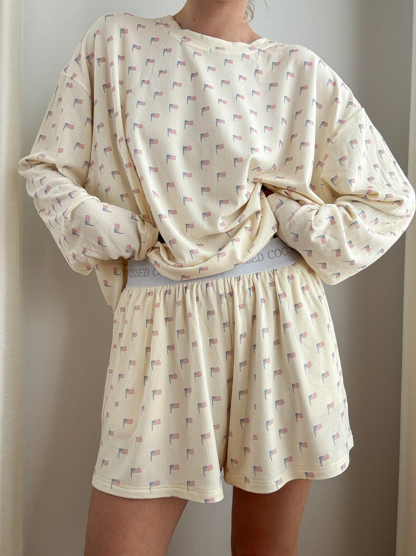 Pale Yellow American Flag Pajama Pattern Top