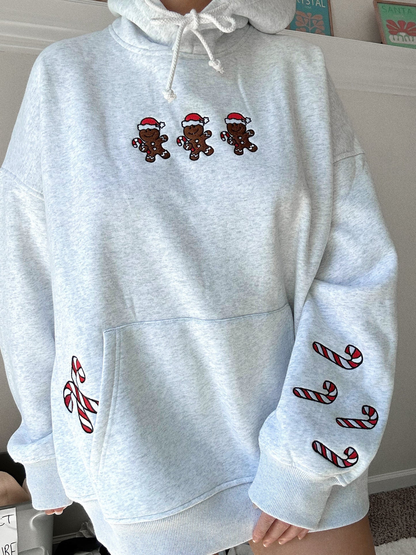 Grey Gingerbread Recipe Christmas Embroider Hoodie