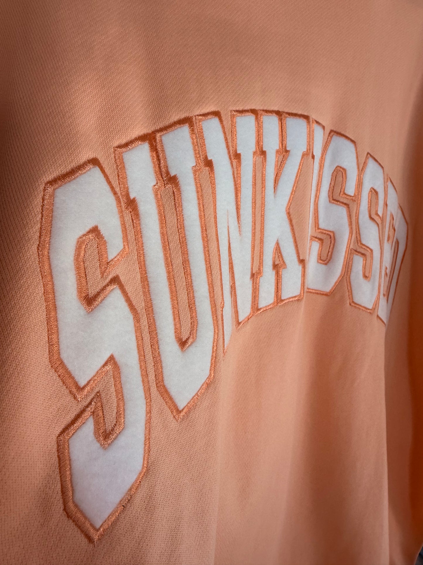Papaya Orange Varsity Sunkissed Embroidered Mockneck Sweatshirt 100% Cotton