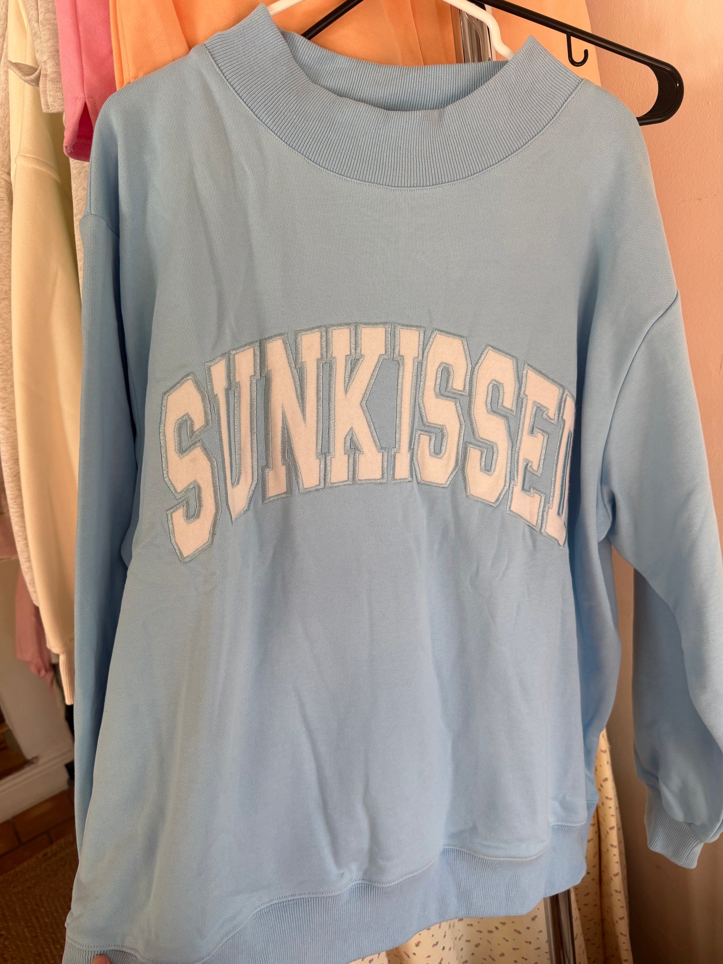 Berry Blue Varsity Sunkissed Embroidered Mockneck Sweatshirt 100% Cotton