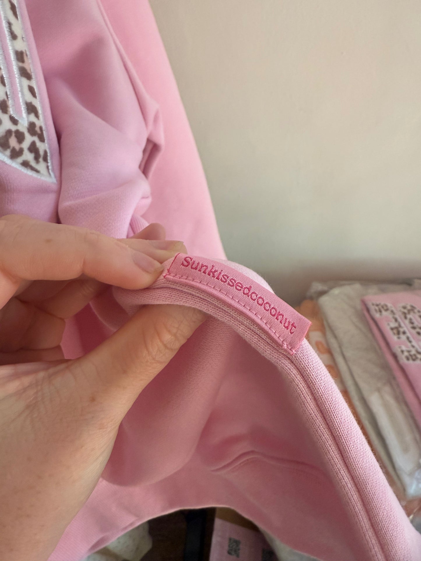 Bubblegum Pink Cheetah Print Varsity Sunkissed Embroidered Mockneck Sweatshirt 100% Cotton