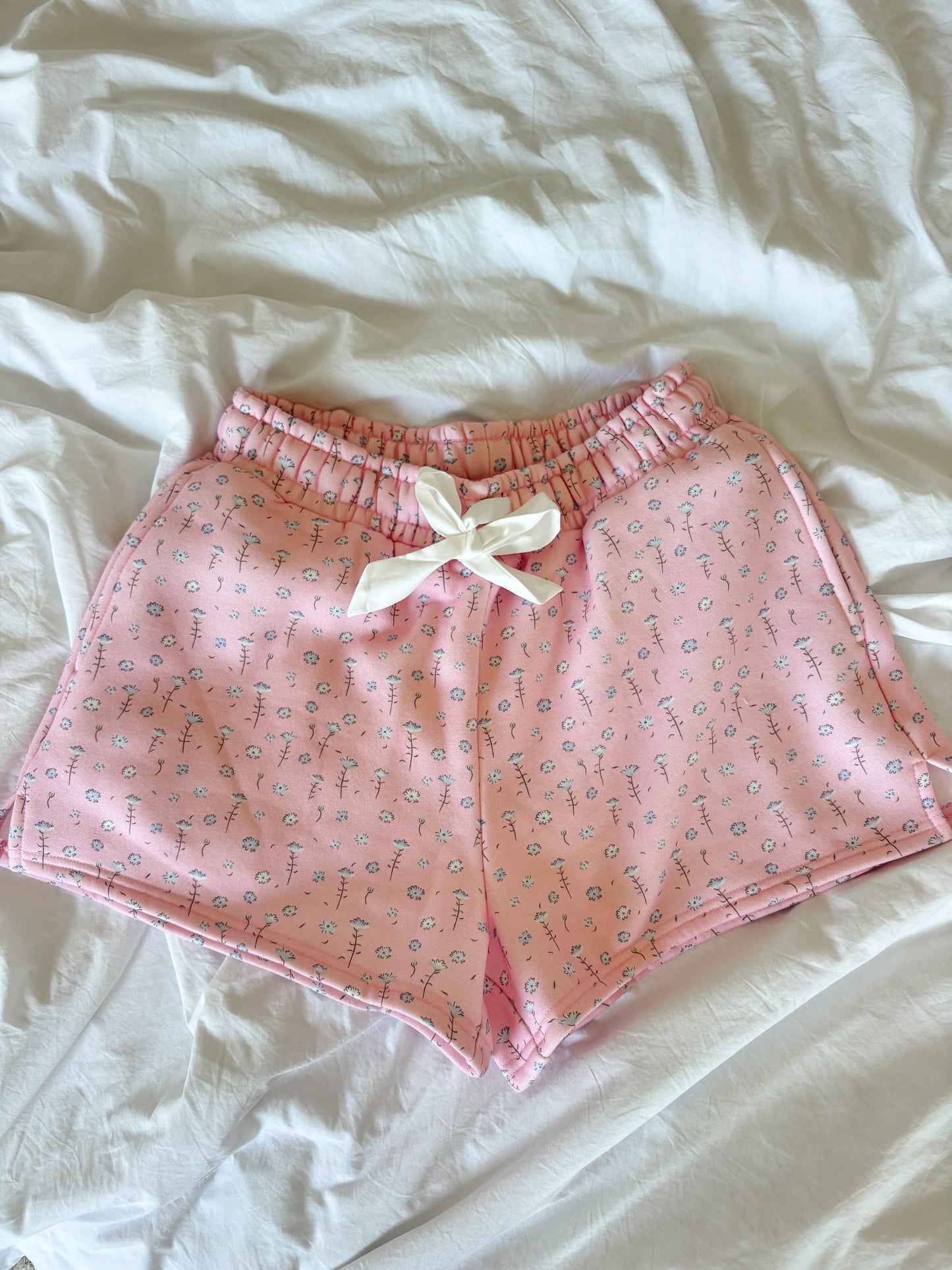 Light Pink Ditsy Blue Floral Sweat Shorts