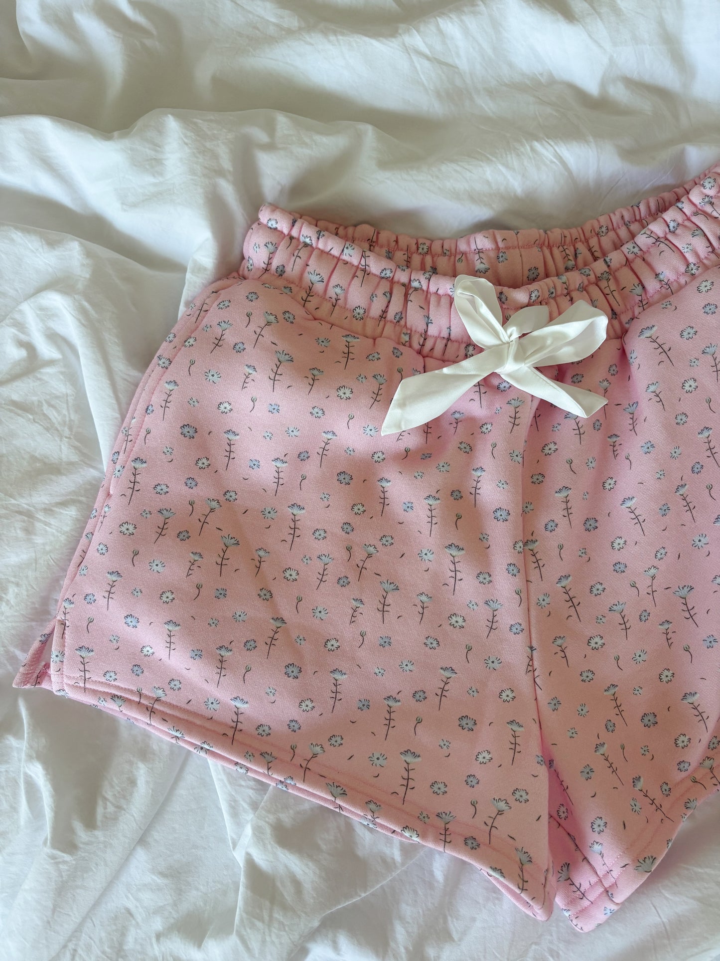 Light Pink Ditsy Blue Floral Sweat Shorts