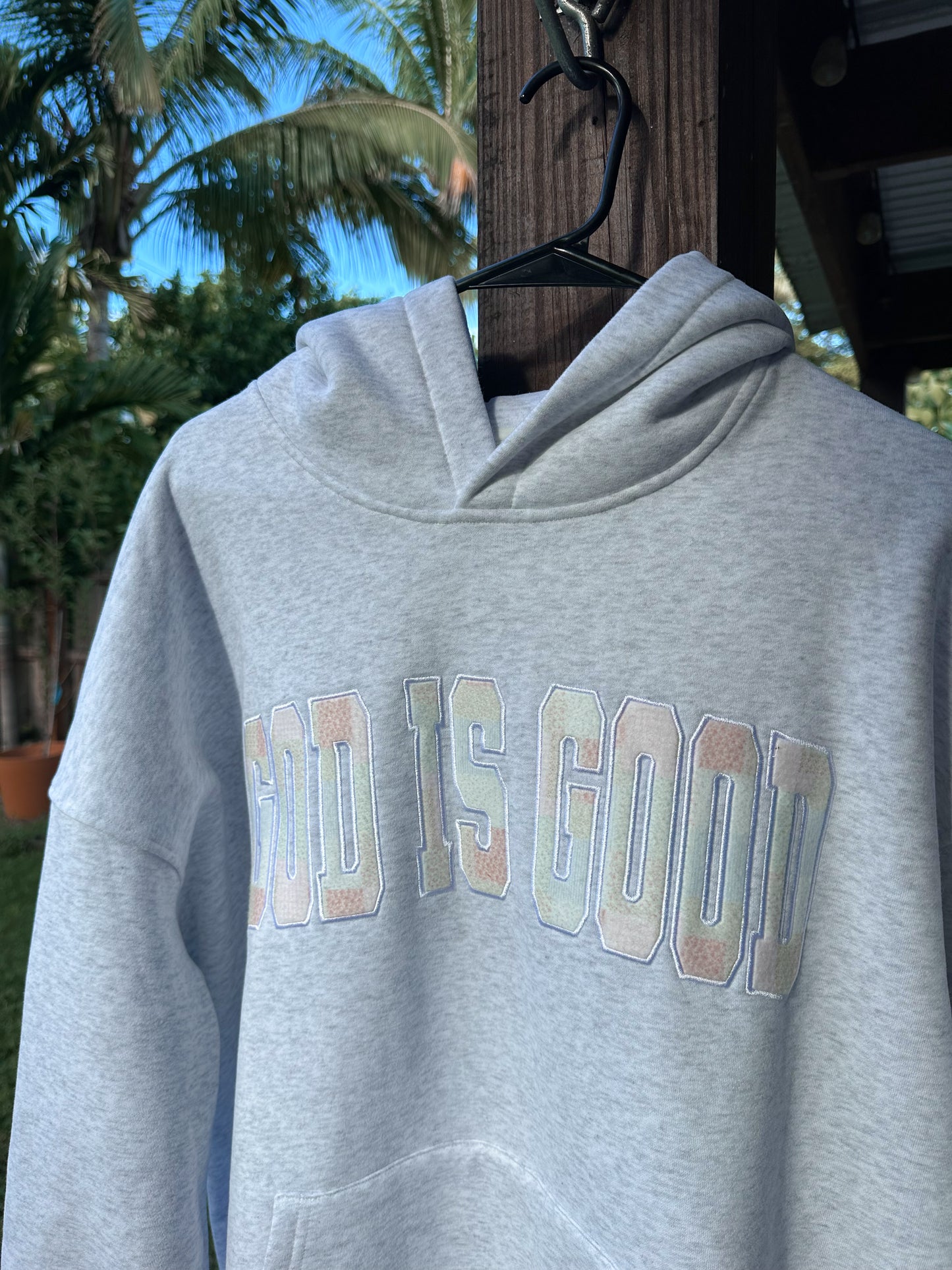 God Is Good Quilted Pastel Embroidered Hoodie
