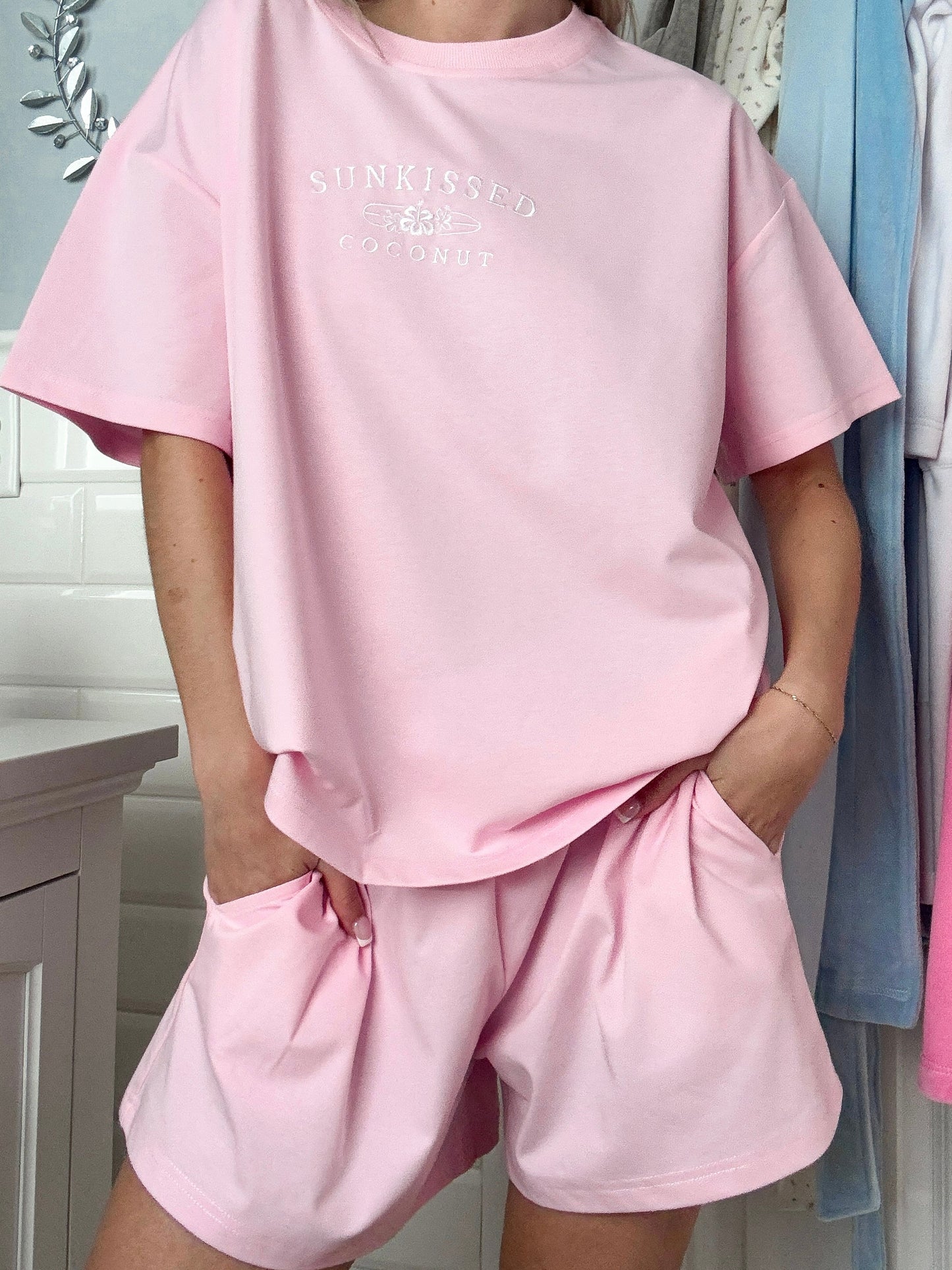 Blair Pink Basic Watercolor Embroider Tee