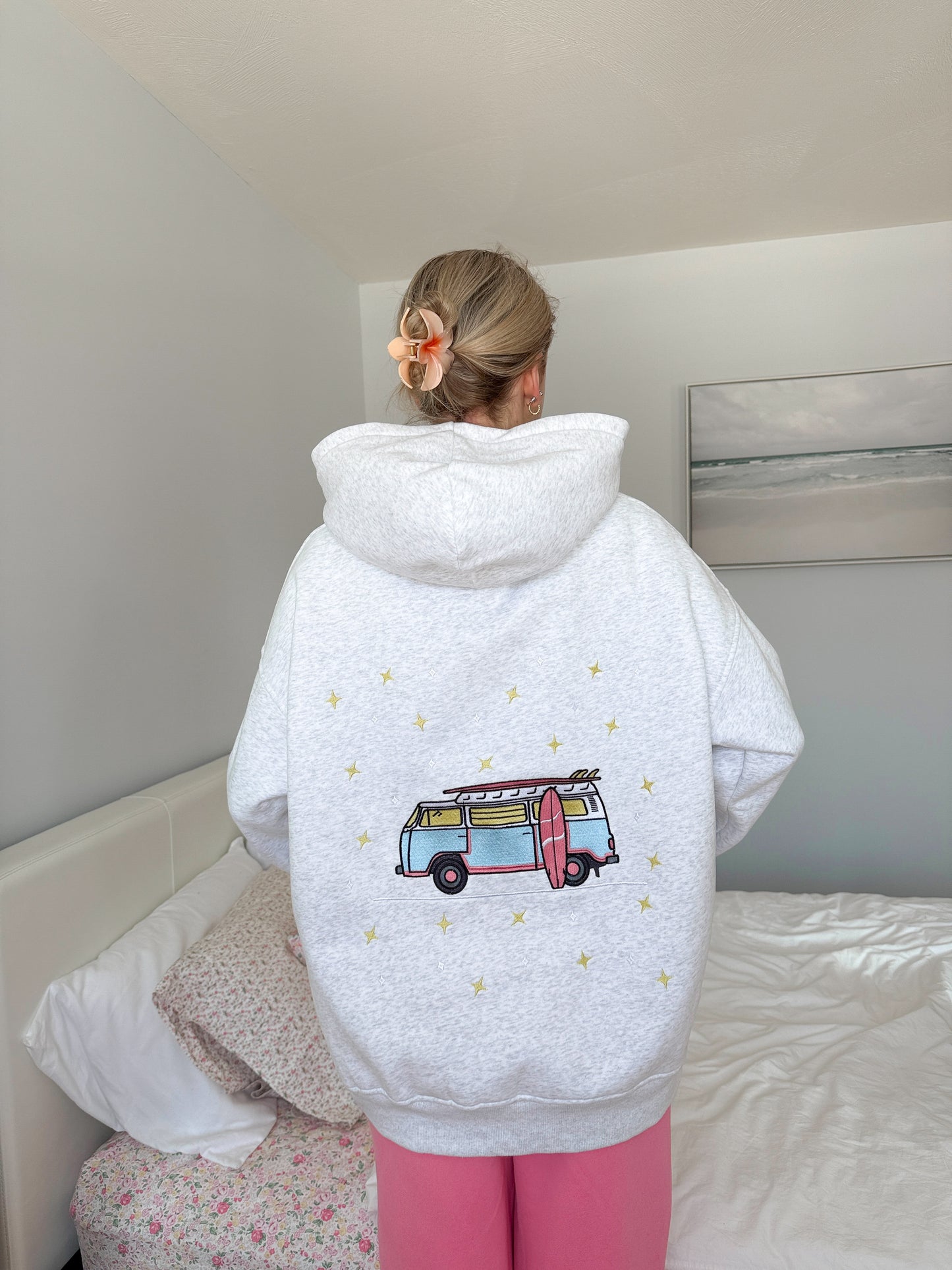 Pearl Grey Star Van Embroider Hoodie