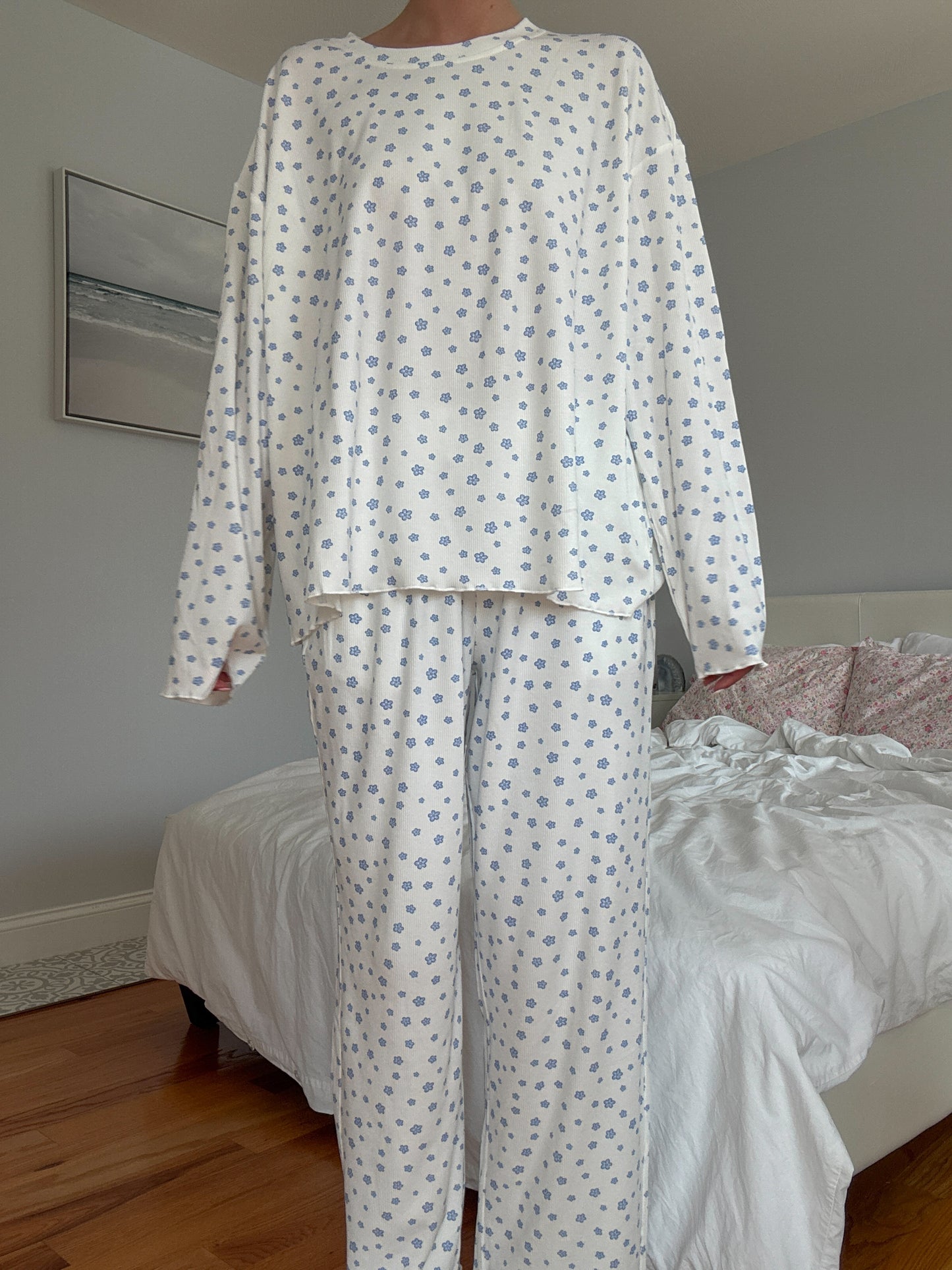 White Lilo Blue Floral Pajama Pants