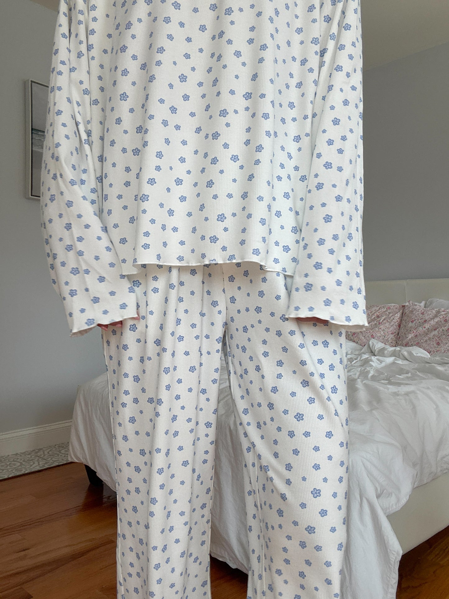 White Lilo Blue Floral Pajama Pants