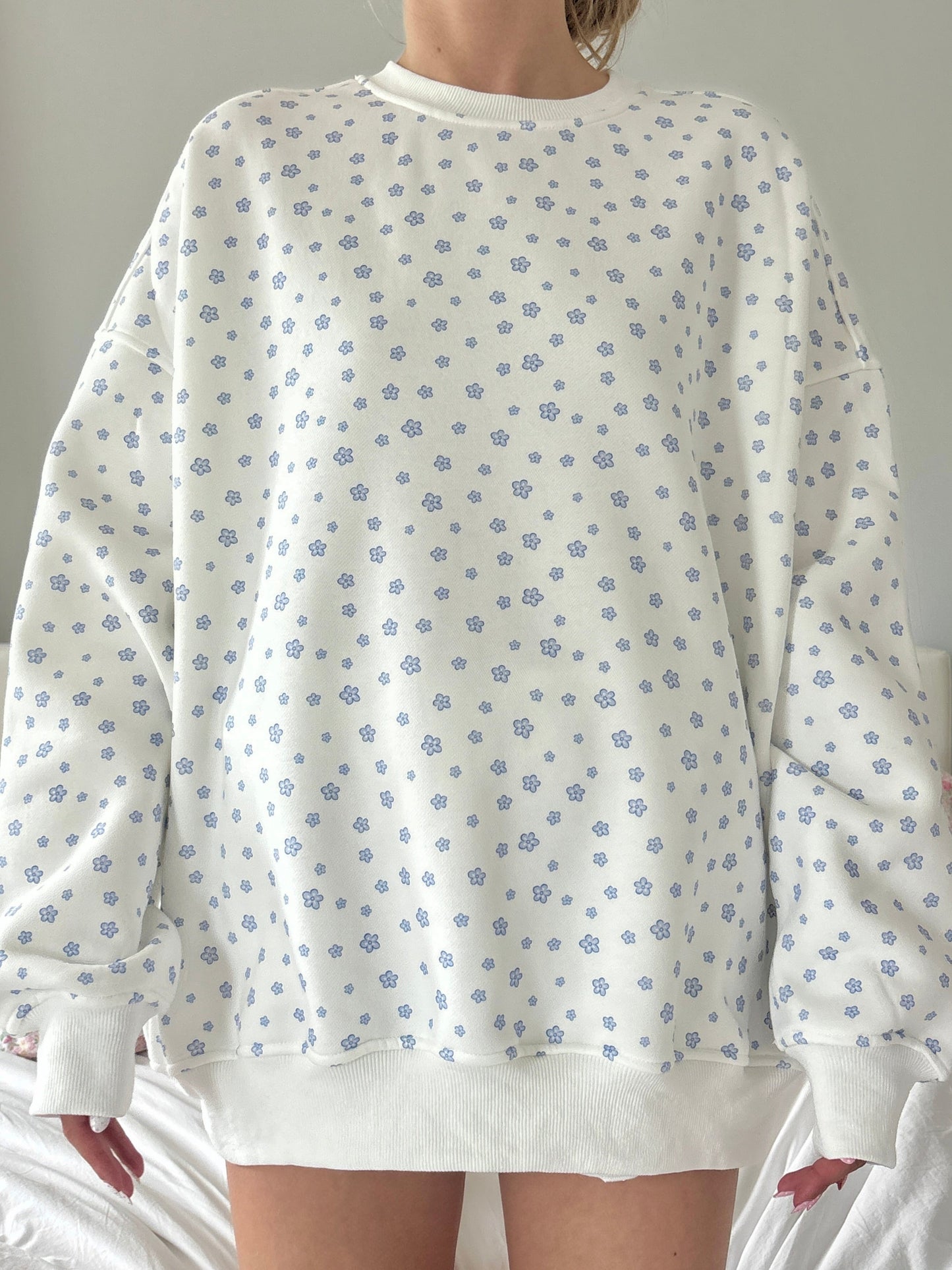 White Lilo Blue Floral Sweatshirt