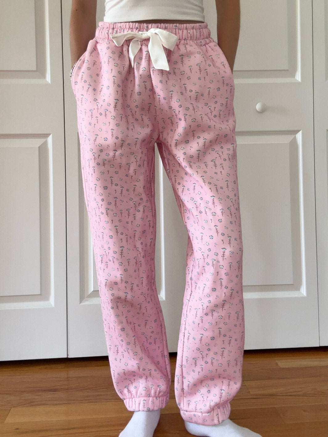 Light Pink Ditsy Blue Floral Joggers