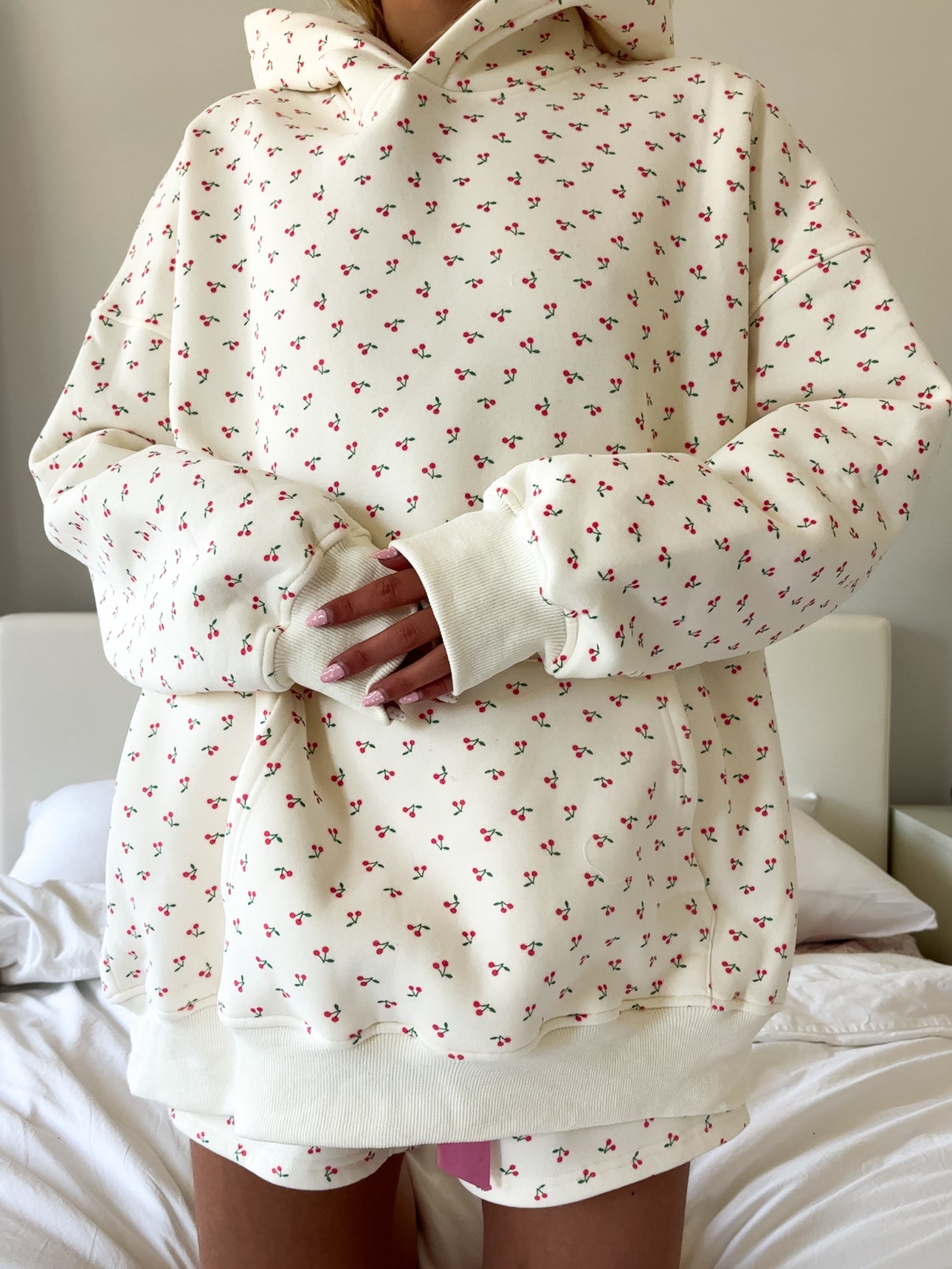 Blank Ivory Cherries All Over Hoodie