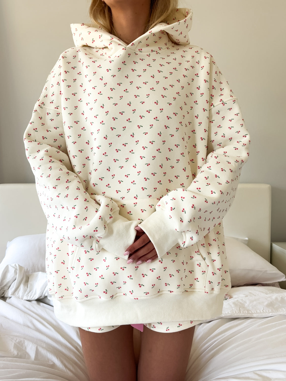 Blank Ivory Cherries All Over Hoodie