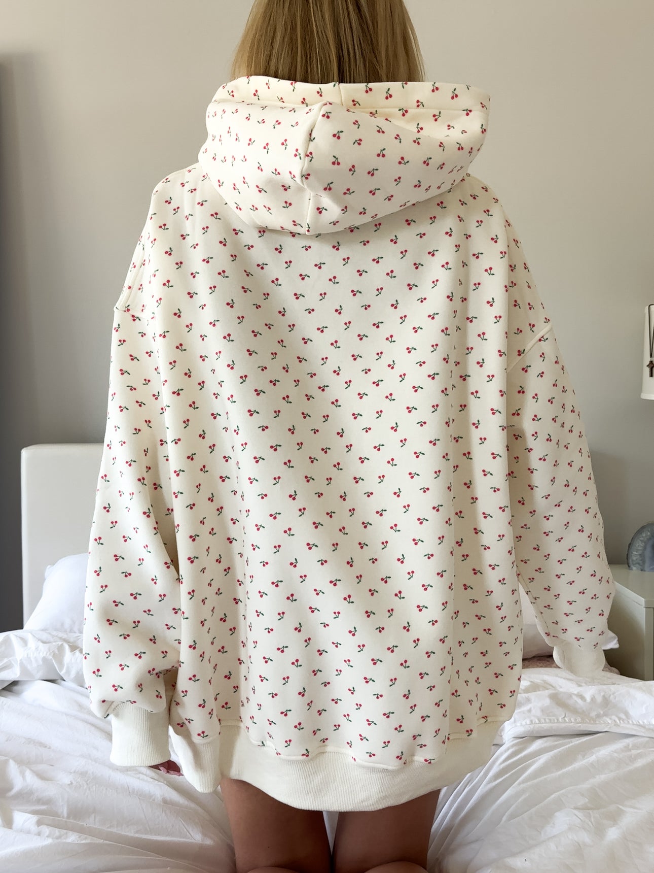 Blank Ivory Cherries All Over Hoodie