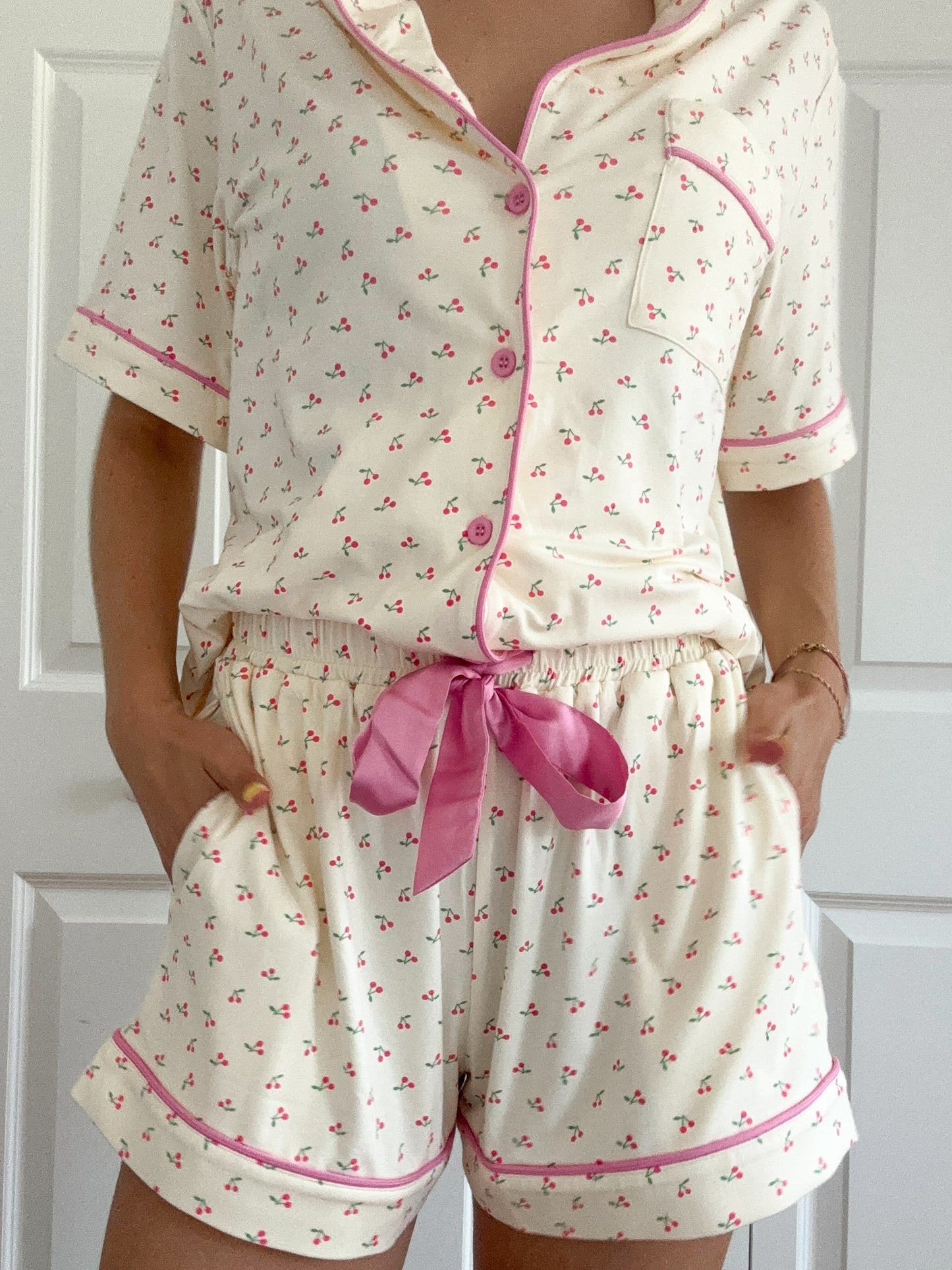 Cherries All Over Pajama Shorts