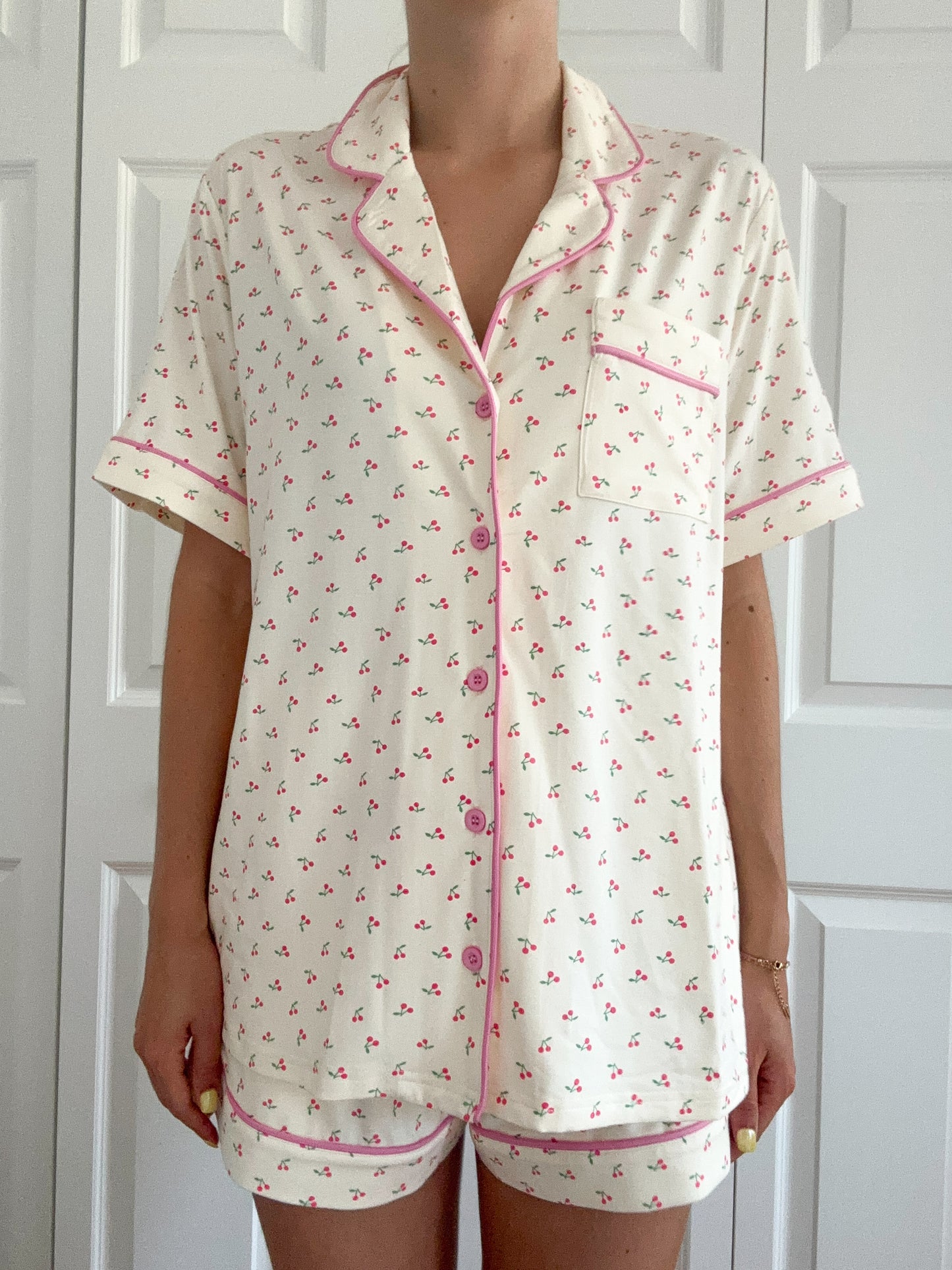 Cherries All Over Short Sleeve Button Up Pajama Top