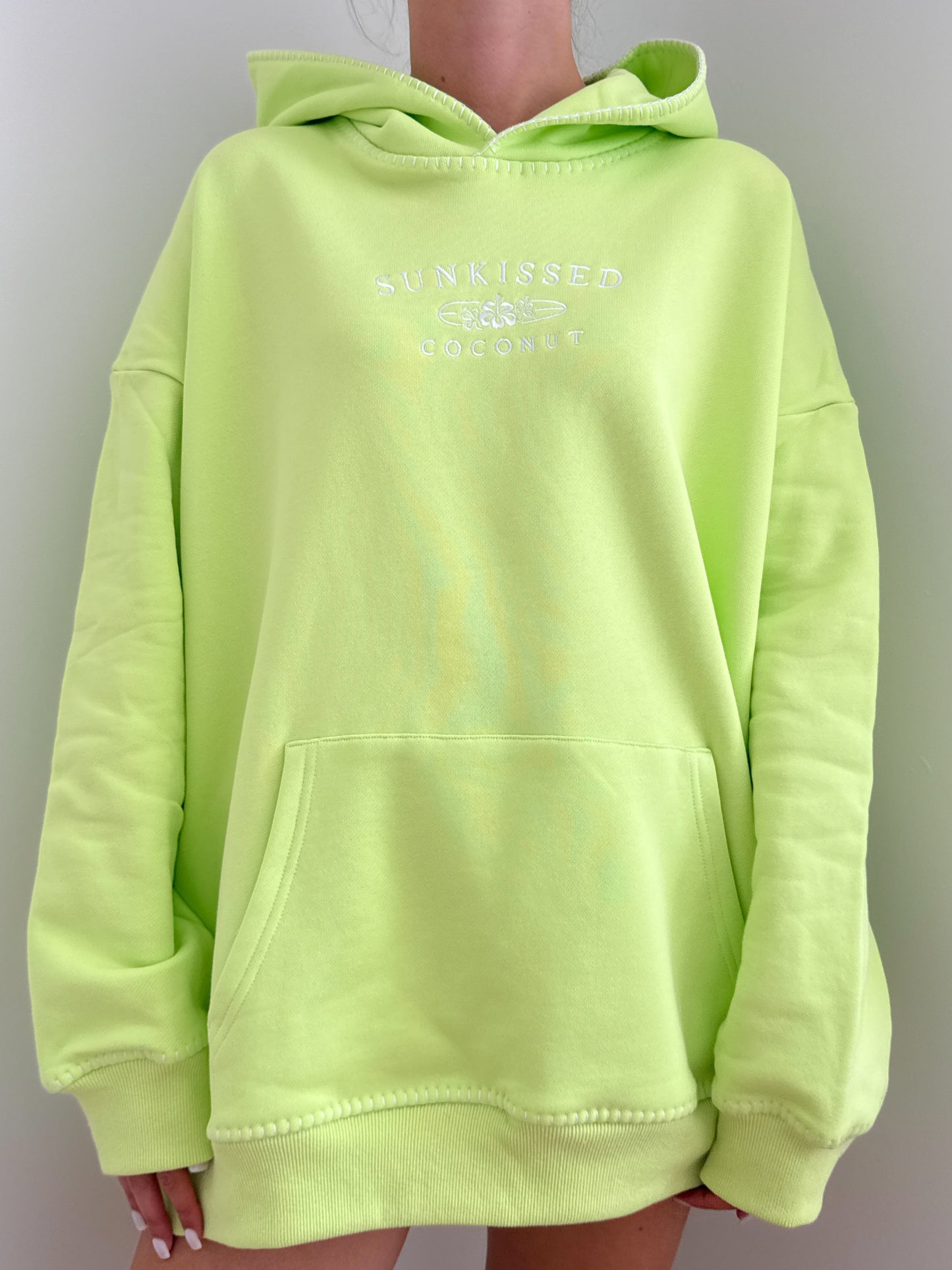 Light Lime Green Stitched Sunkissedcoconut Logo Hoodie 100% Cotton