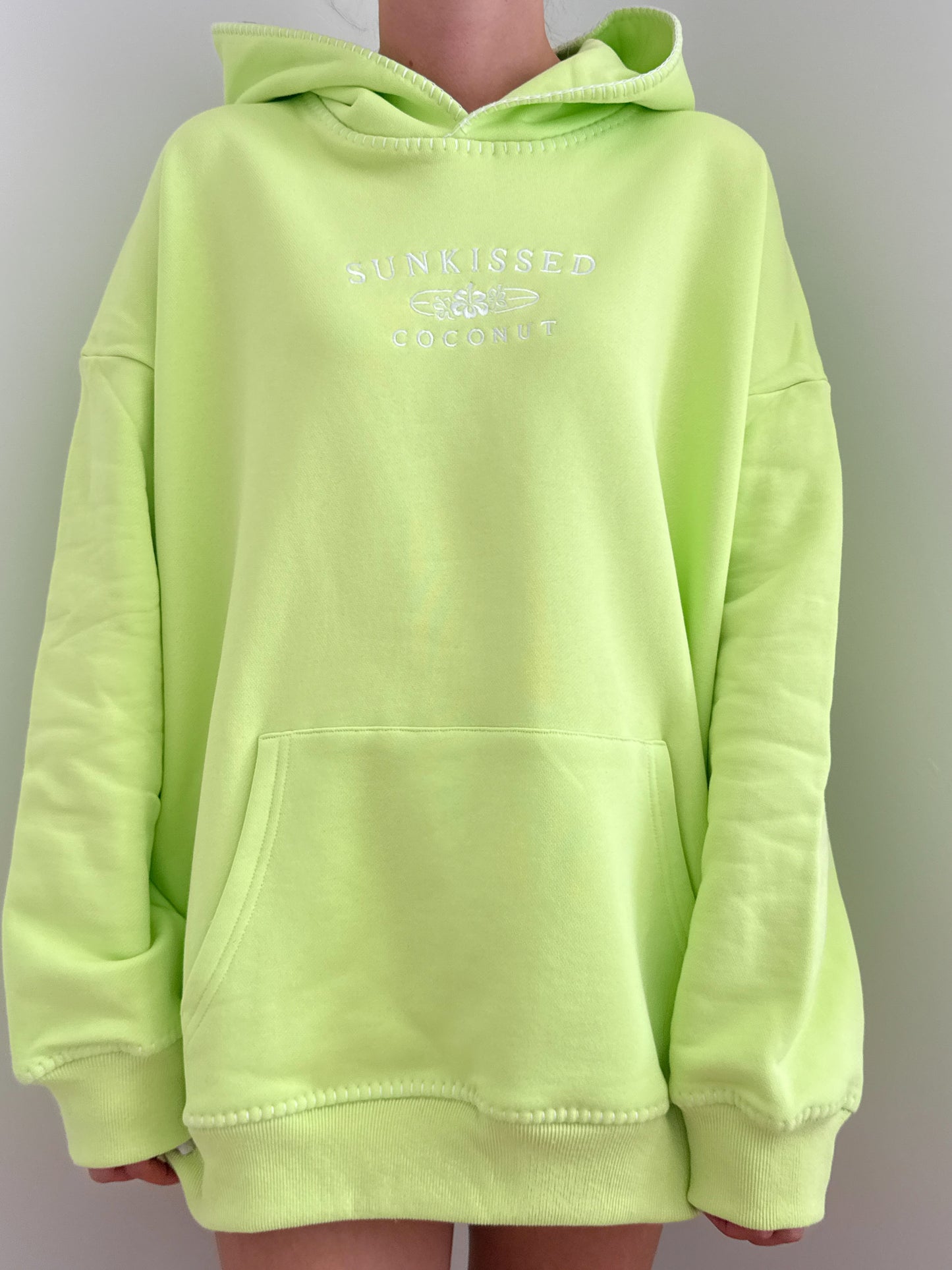 Light Lime Green Stitched Sunkissedcoconut Logo Hoodie 100% Cotton