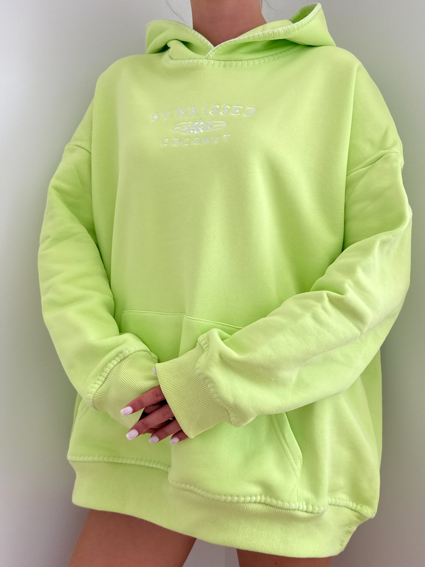 Light Lime Green Stitched Sunkissedcoconut Logo Hoodie 100% Cotton