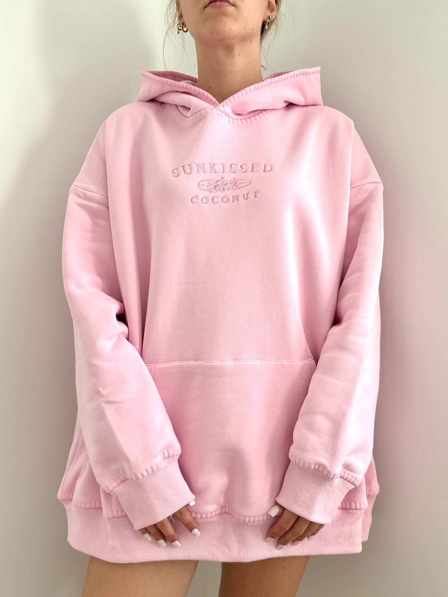 Light Pastel Magenta Stitched Sunkissedcoconut Logo Hoodie 100% Cotton