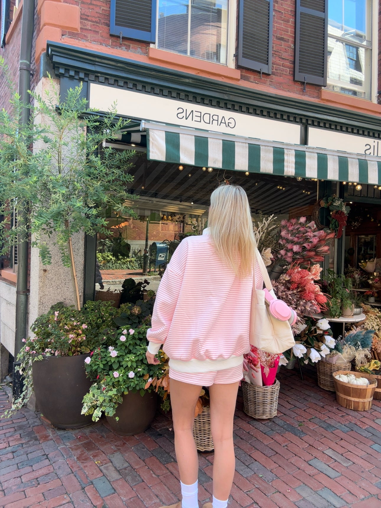 Light Pink and White Big Striped Mockneck Sweatshirt