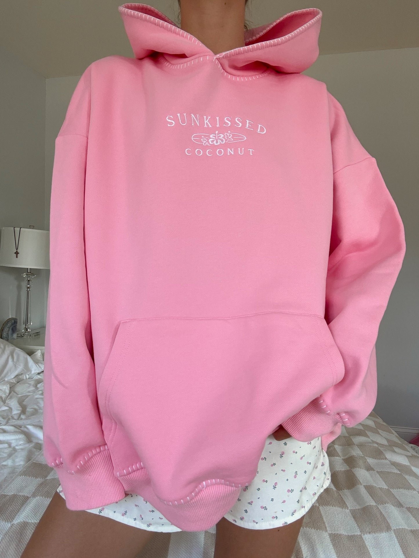 Cotton Candy Stitched Sunkissedcoconut Logo Hoodie 100% Cotton