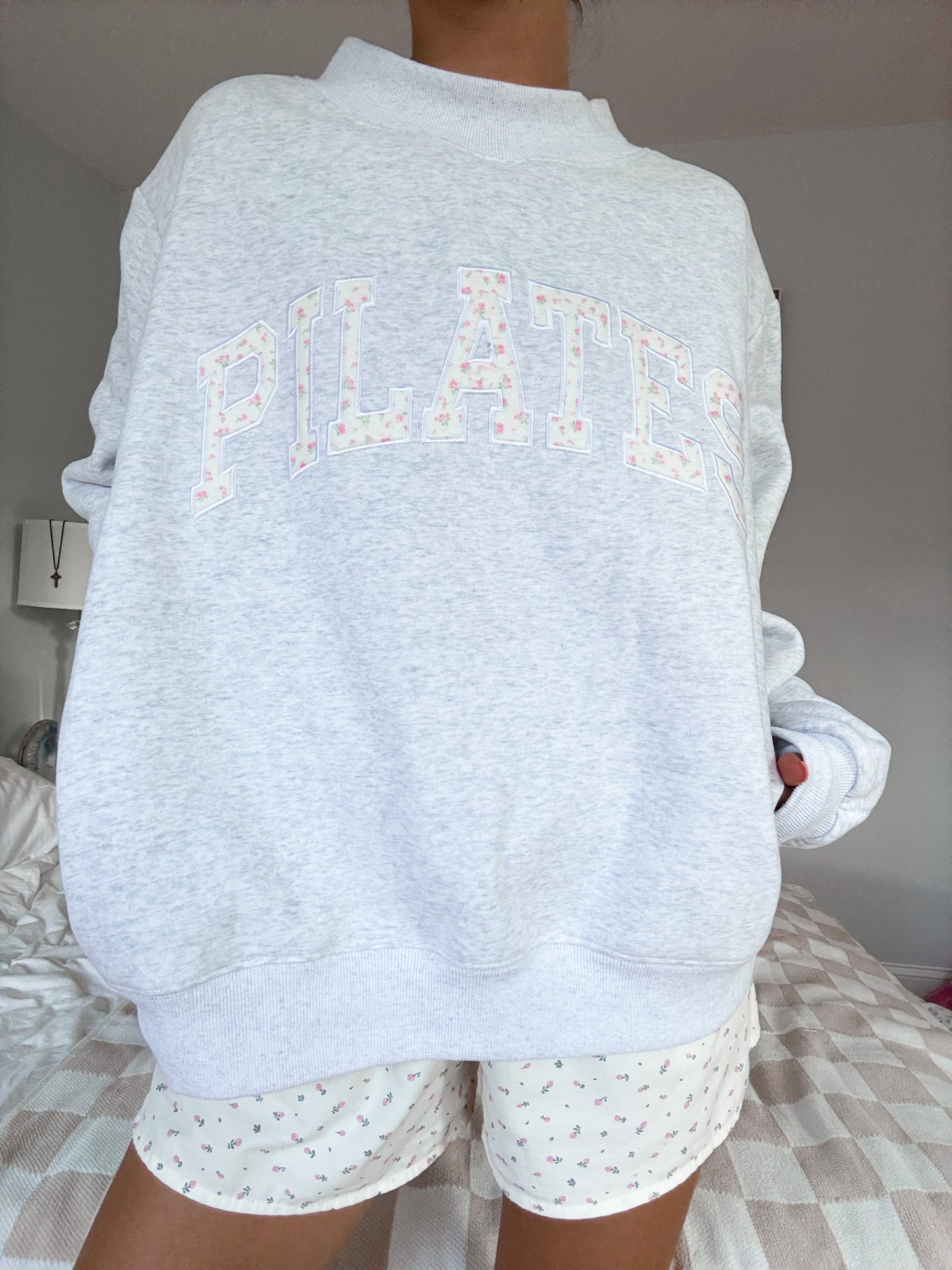 TRADESHOW Pearl Grey Mockneck Pilates Embroider Sweatshirt