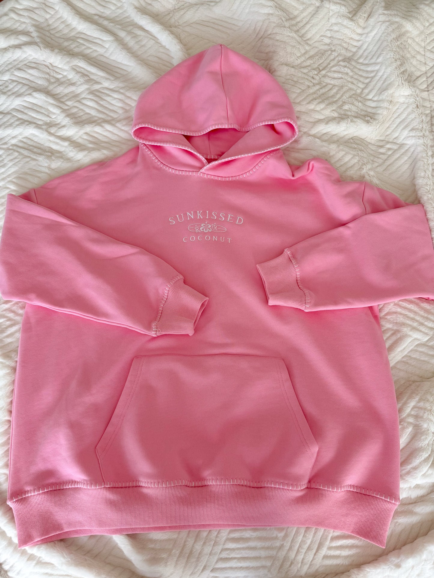 Cotton Candy Stitched Sunkissedcoconut Logo Hoodie 100% Cotton