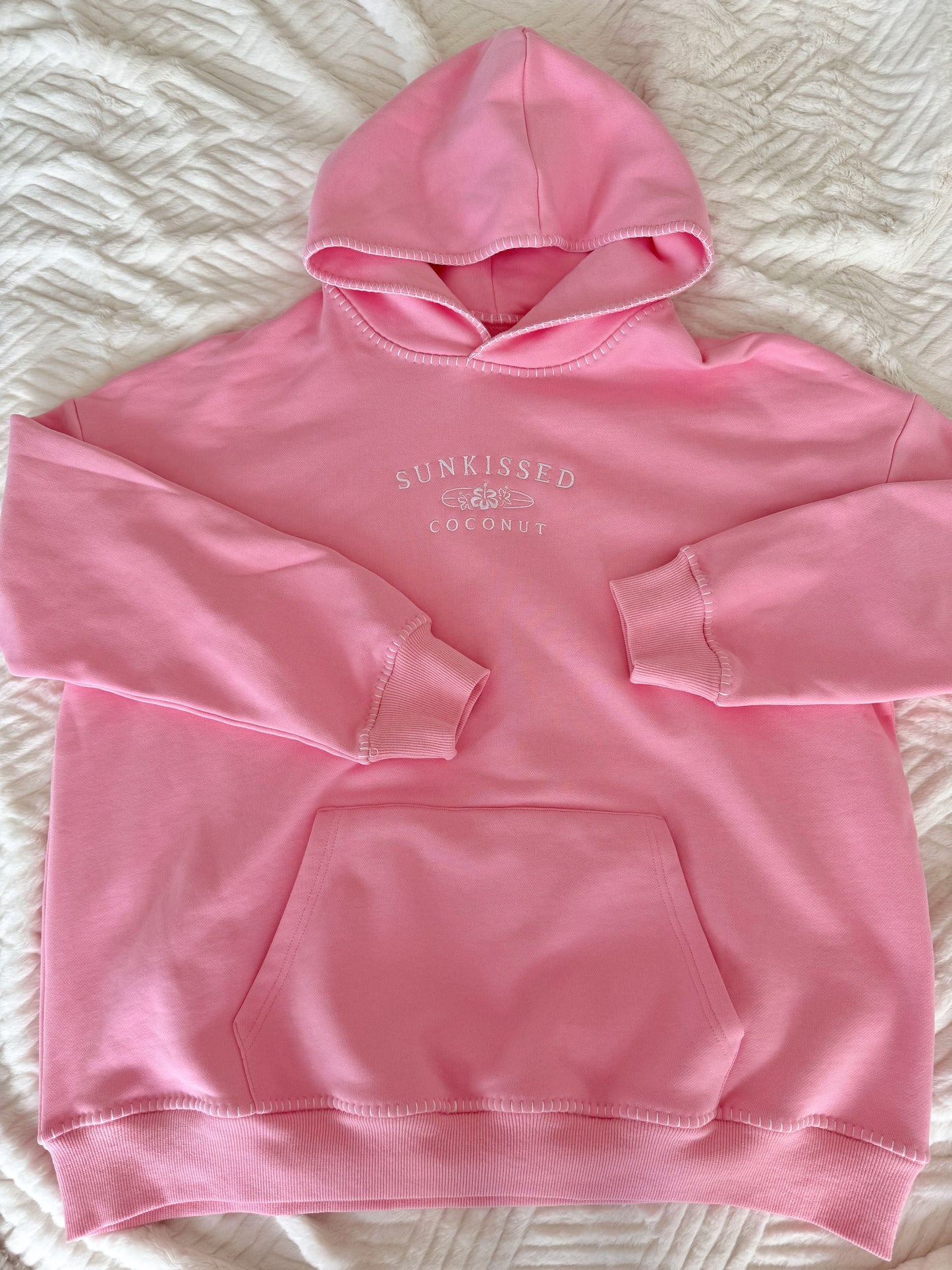 Cotton Candy Stitched Sunkissedcoconut Logo Hoodie 100% Cotton