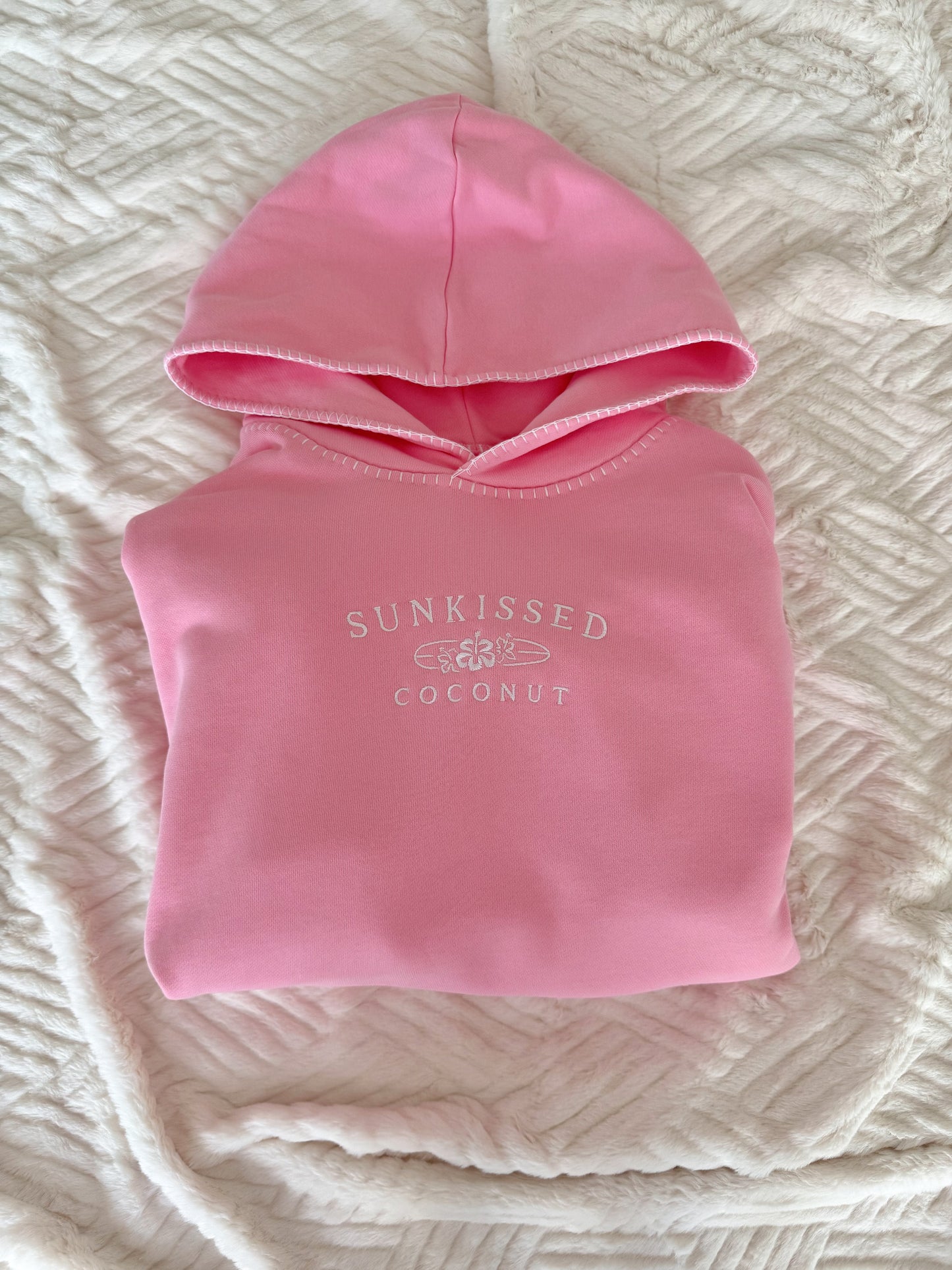 Cotton Candy Stitched Sunkissedcoconut Logo Hoodie 100% Cotton