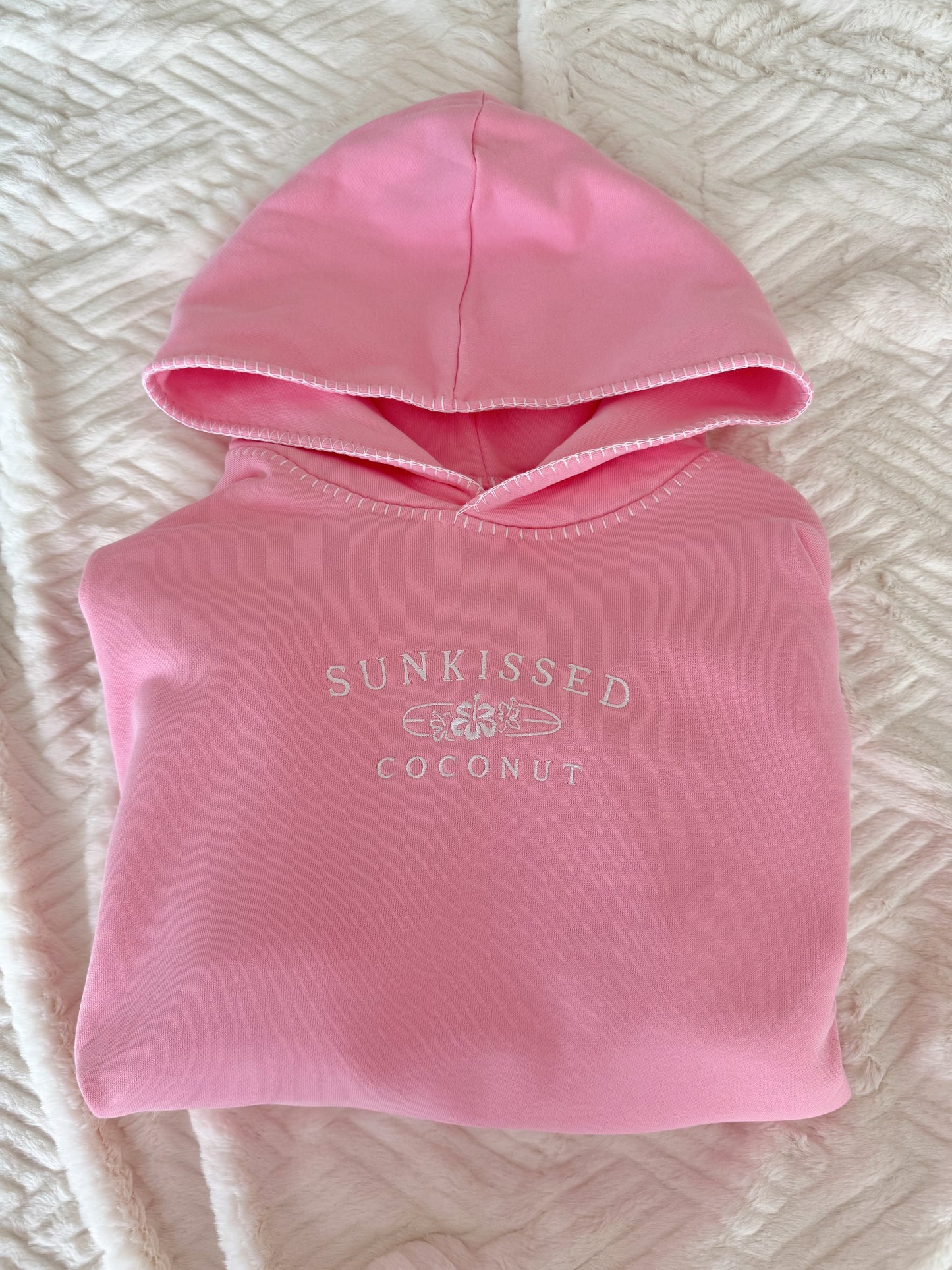 Cotton Candy Stitched Sunkissedcoconut Logo Hoodie 100% Cotton