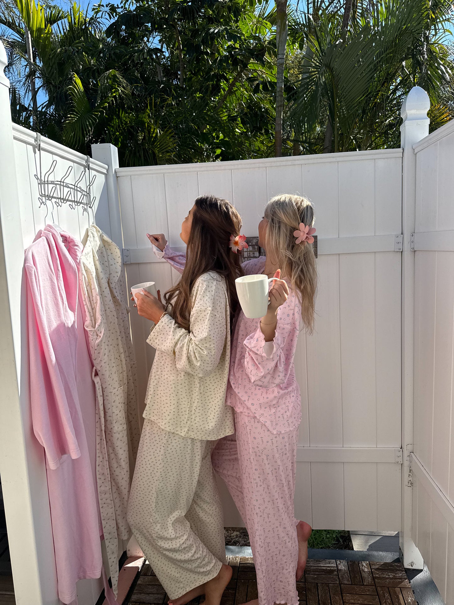 Light Pink Ditsy Blue Floral Pajama Pants
