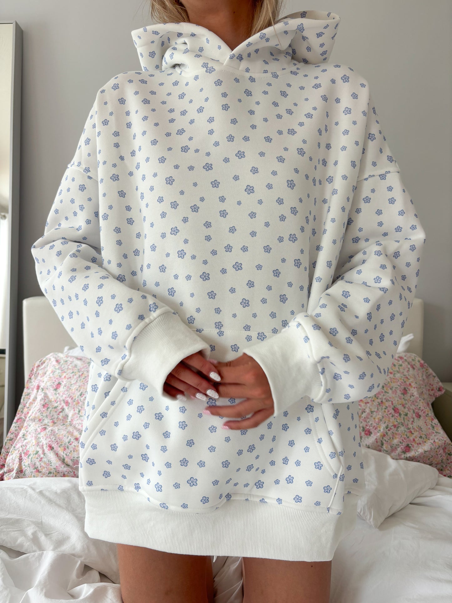 White Lilo Blue Floral Hoodie
