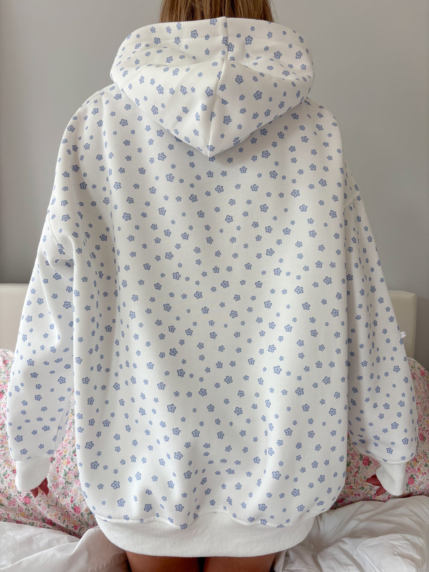 White Lilo Blue Floral Hoodie