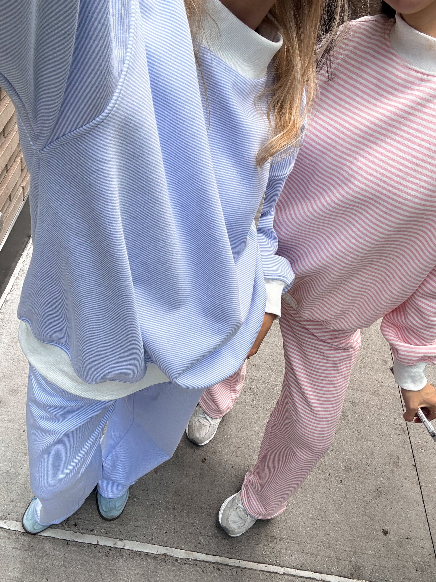 Light Pink and White Big Striped Mockneck Sweatshirt