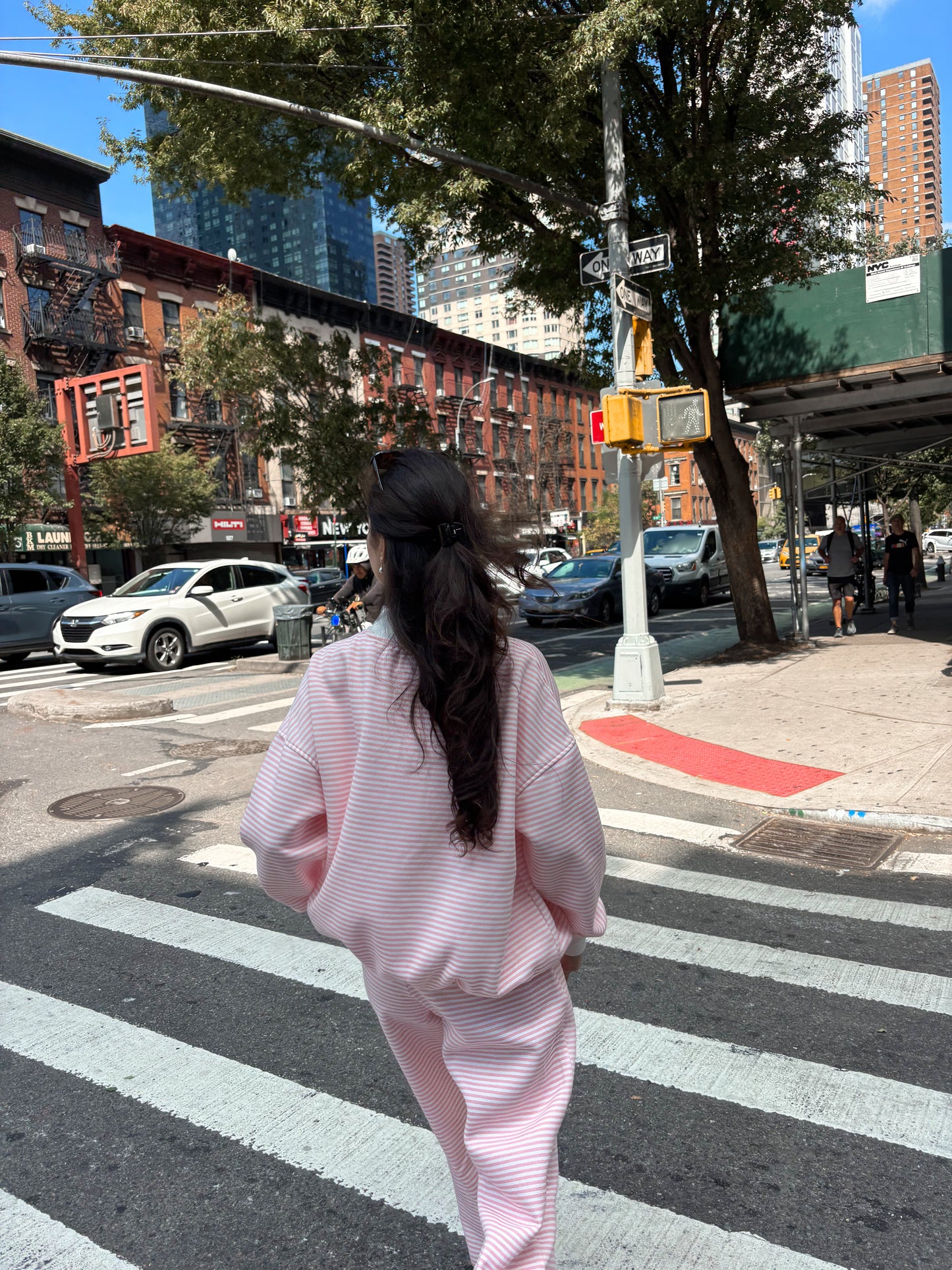 Light Pink and White Big Striped Mockneck Sweatshirt