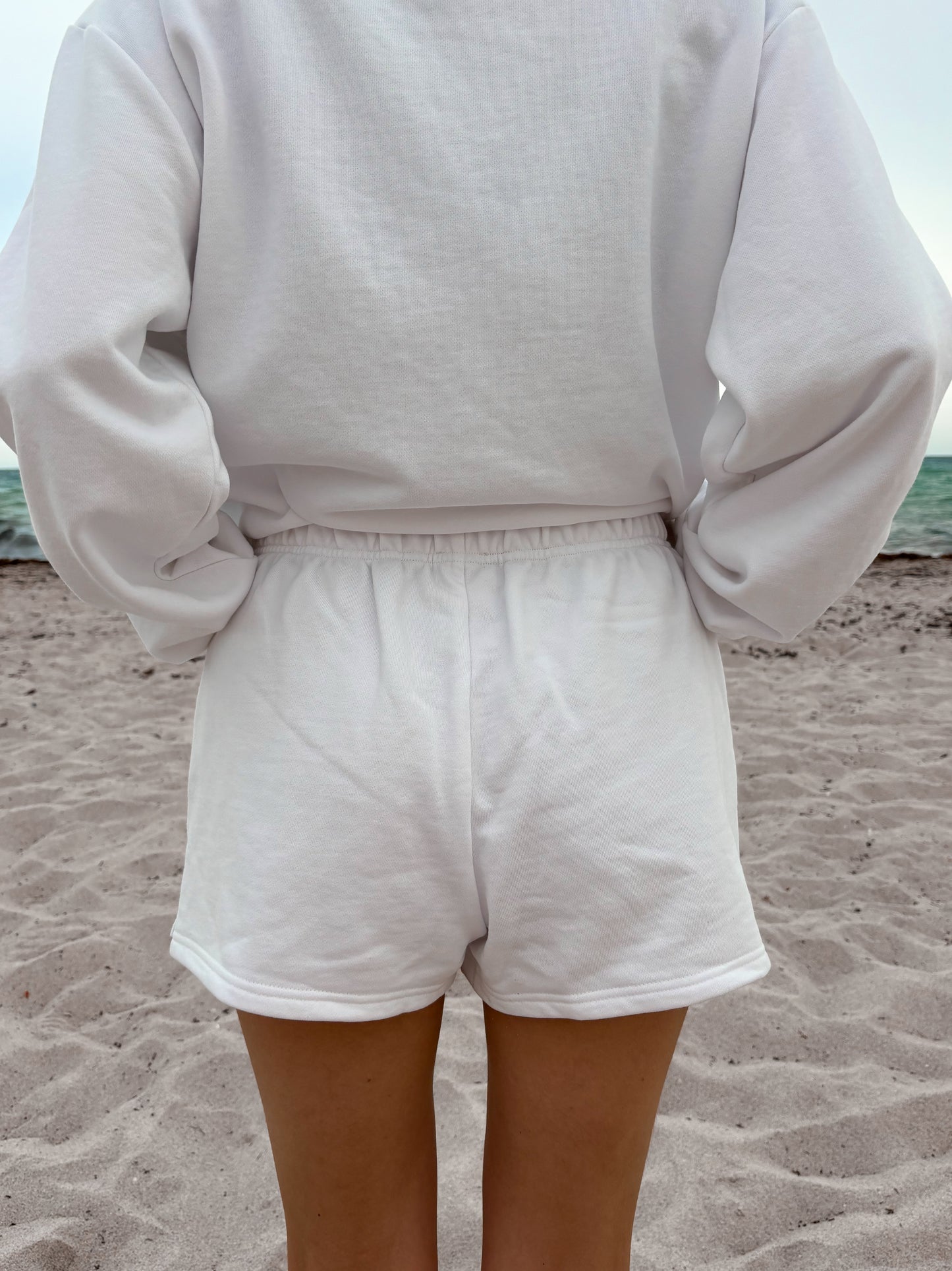 White Embroidered Sweat Shorts 100% Cotton