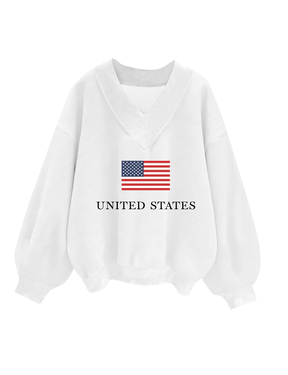Pearl Grey United States Flag Embroider V-Neck Sweatshirt